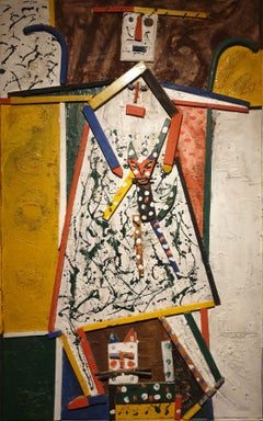 Femme Assise Grand montage mixte sur carton.