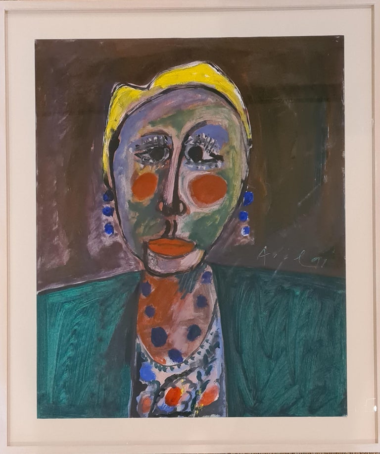  A vibrant colourful French portrait of Janine, muse of the artist Armand Avril. Signed and dated mid right. Presented in new contemporary framing under glass.

Armand Avril (1926) is an important French artist, whose distinctive style is influenced