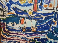 La Mer à Cassis, Expressionistisches Öl auf Papier, Ende 20.