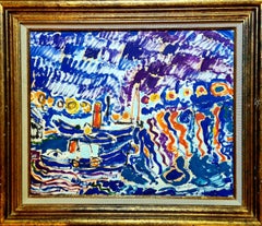 La Mer à Cassis, Expressionistisches Öl auf Papier, Ende 20.