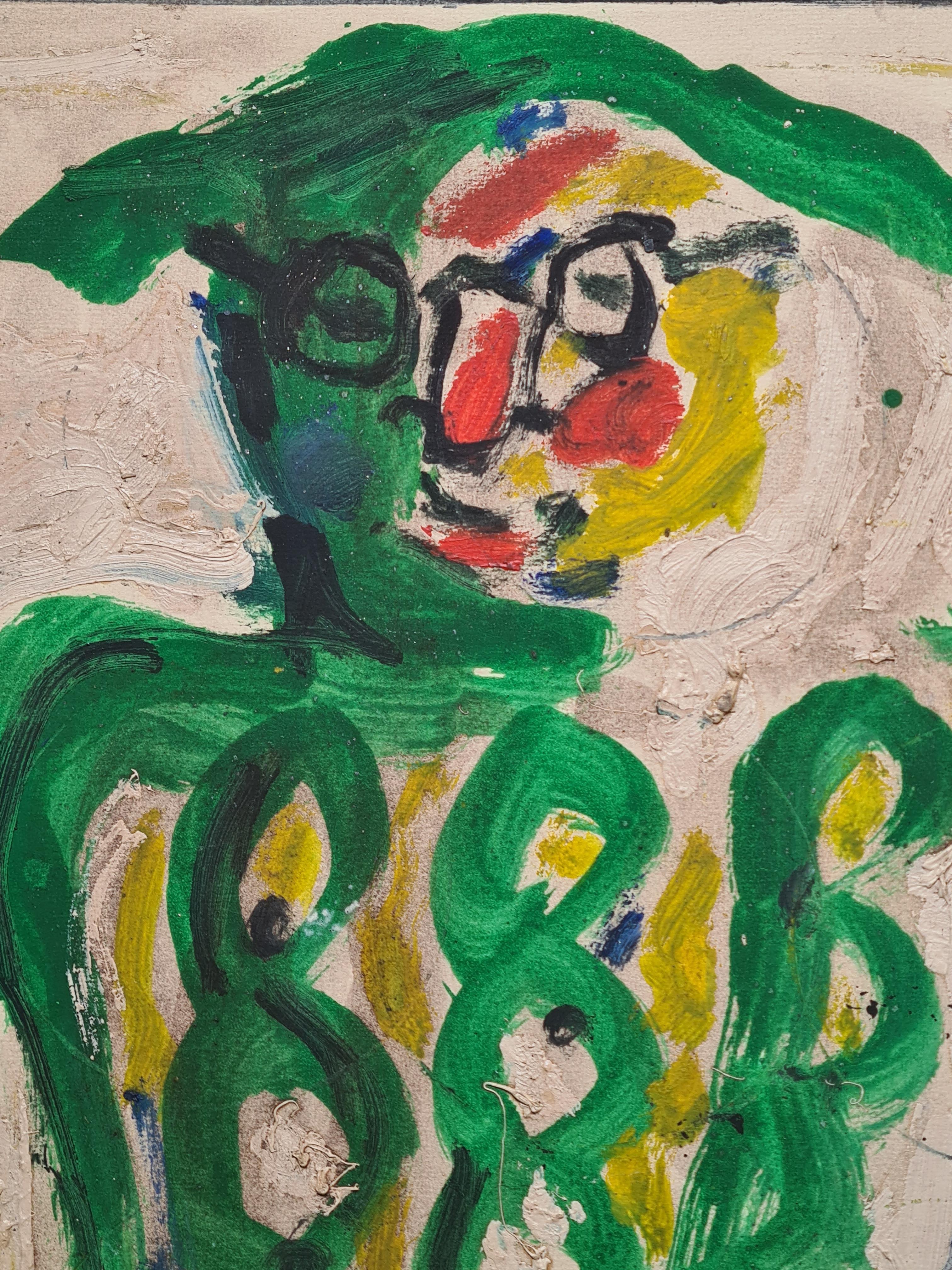 Late 20th Century Expressionist, DUBONNET, Self Portrait With Cats - Beige Figurative Painting by Armand Avril