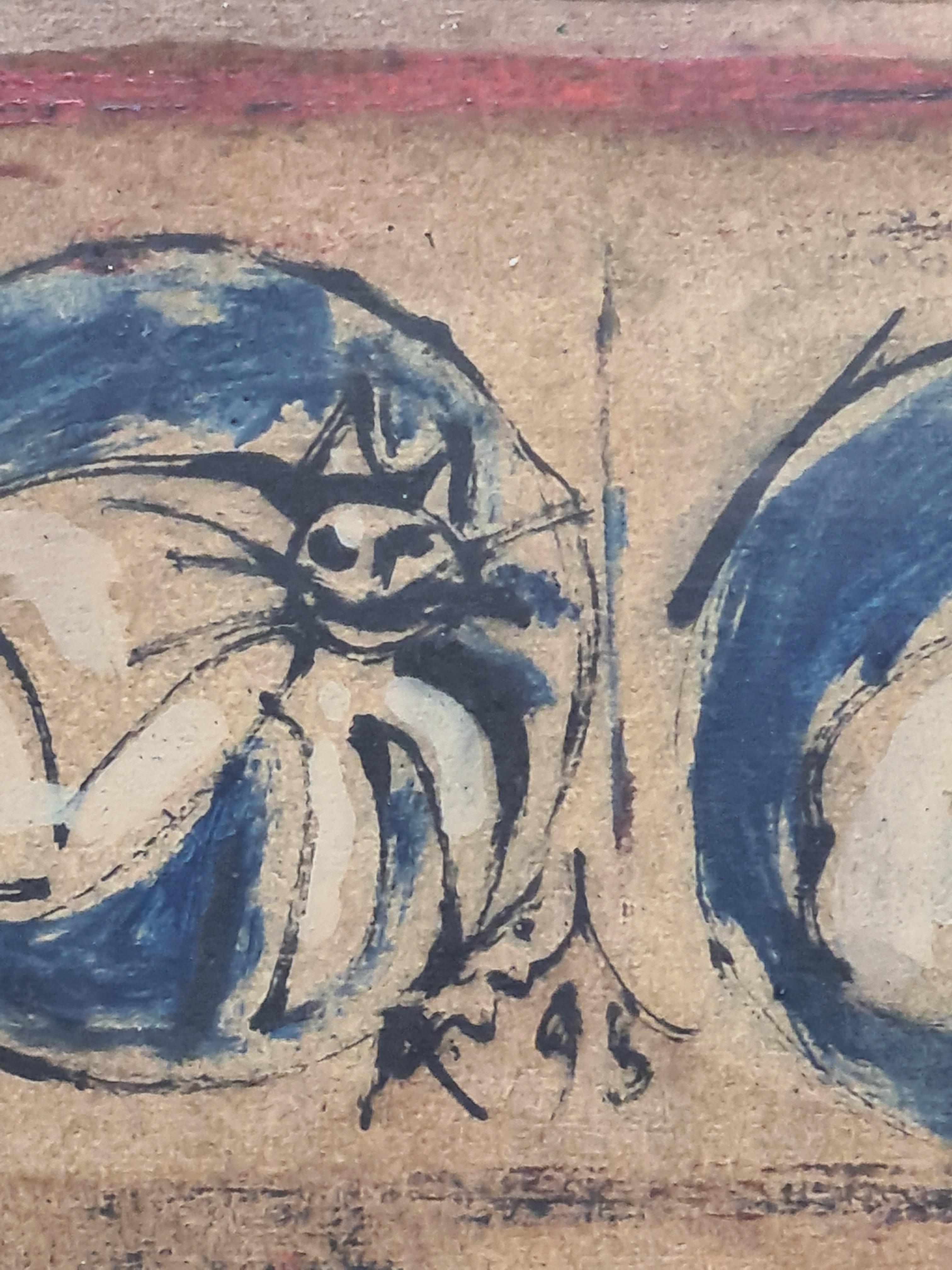 Late 20th Century Expressionist, DUBONNET With Cats - Painting by Armand Avril