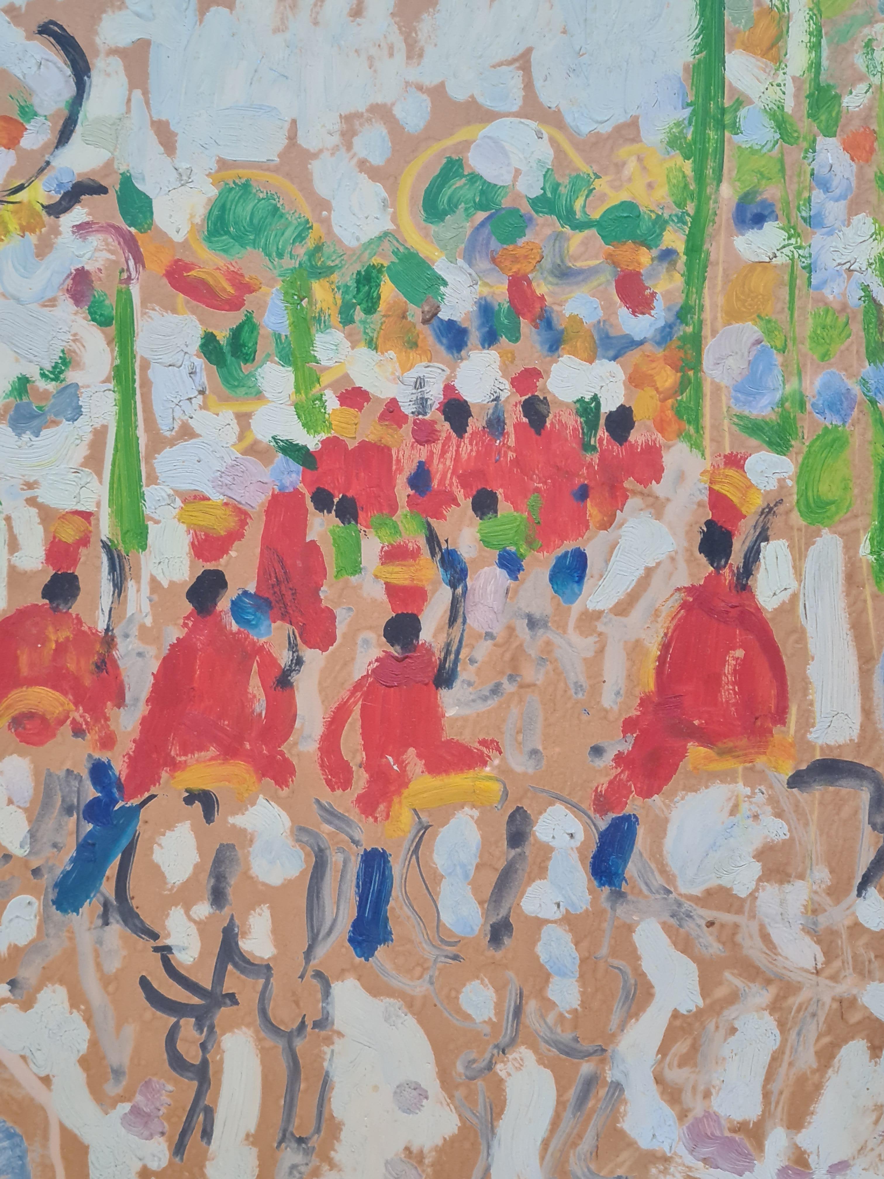 Opera espressionista di metà secolo su carta, Giorno dell'Indipendenza, Senegal - Painting Espressionista di Armand Avril