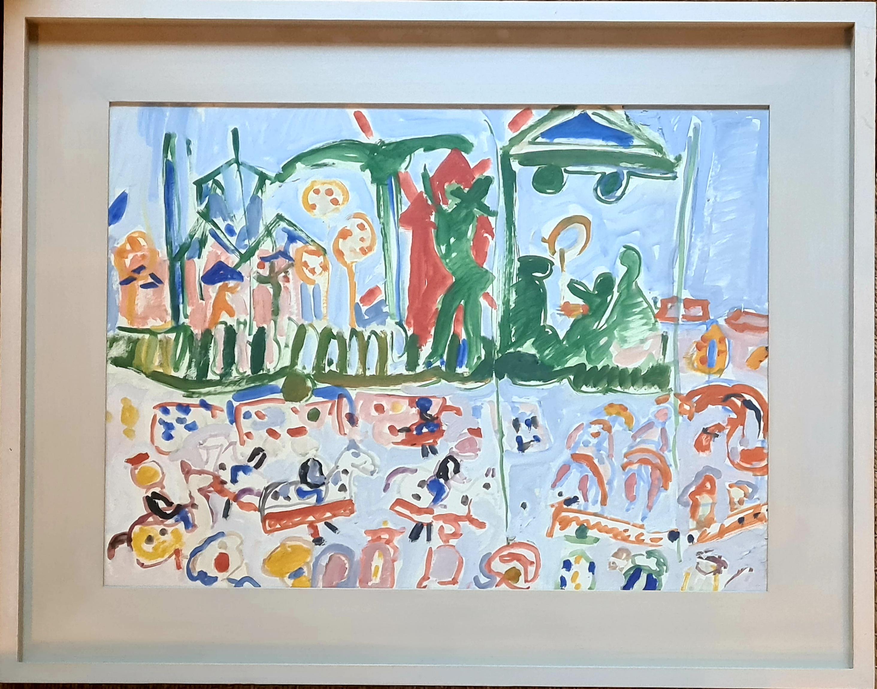 Mid Century Expressionist Work on Paper, The Carnival, Nice, South of France - Painting by Armand Avril