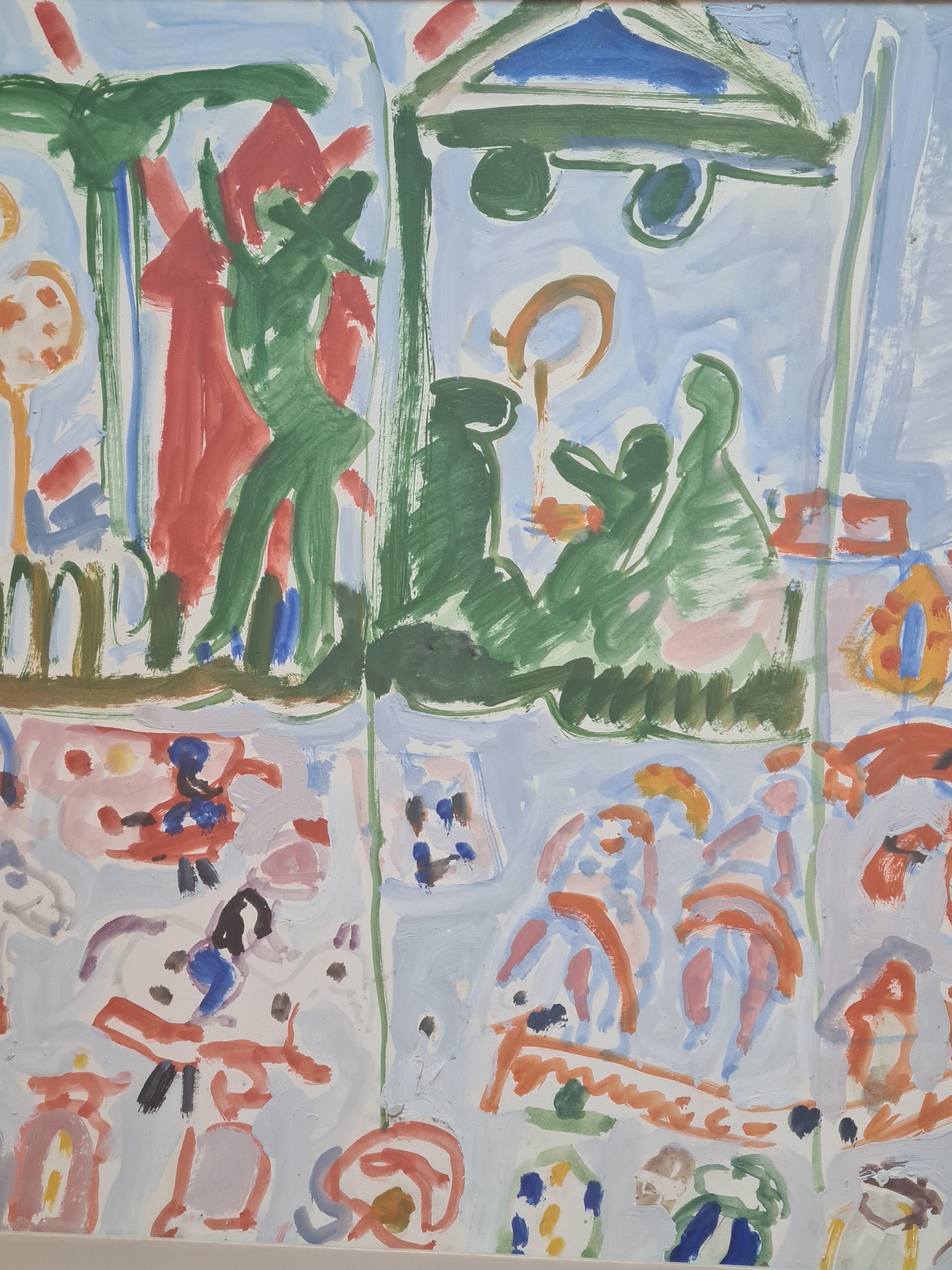 Mid 20th century expressionist oil on paper view of the carnival in Nice, South of France by French artist Armand Avril. The painting is signed dated and titled to the back board. Presented in fine modern custom frame under glass. This is one of a