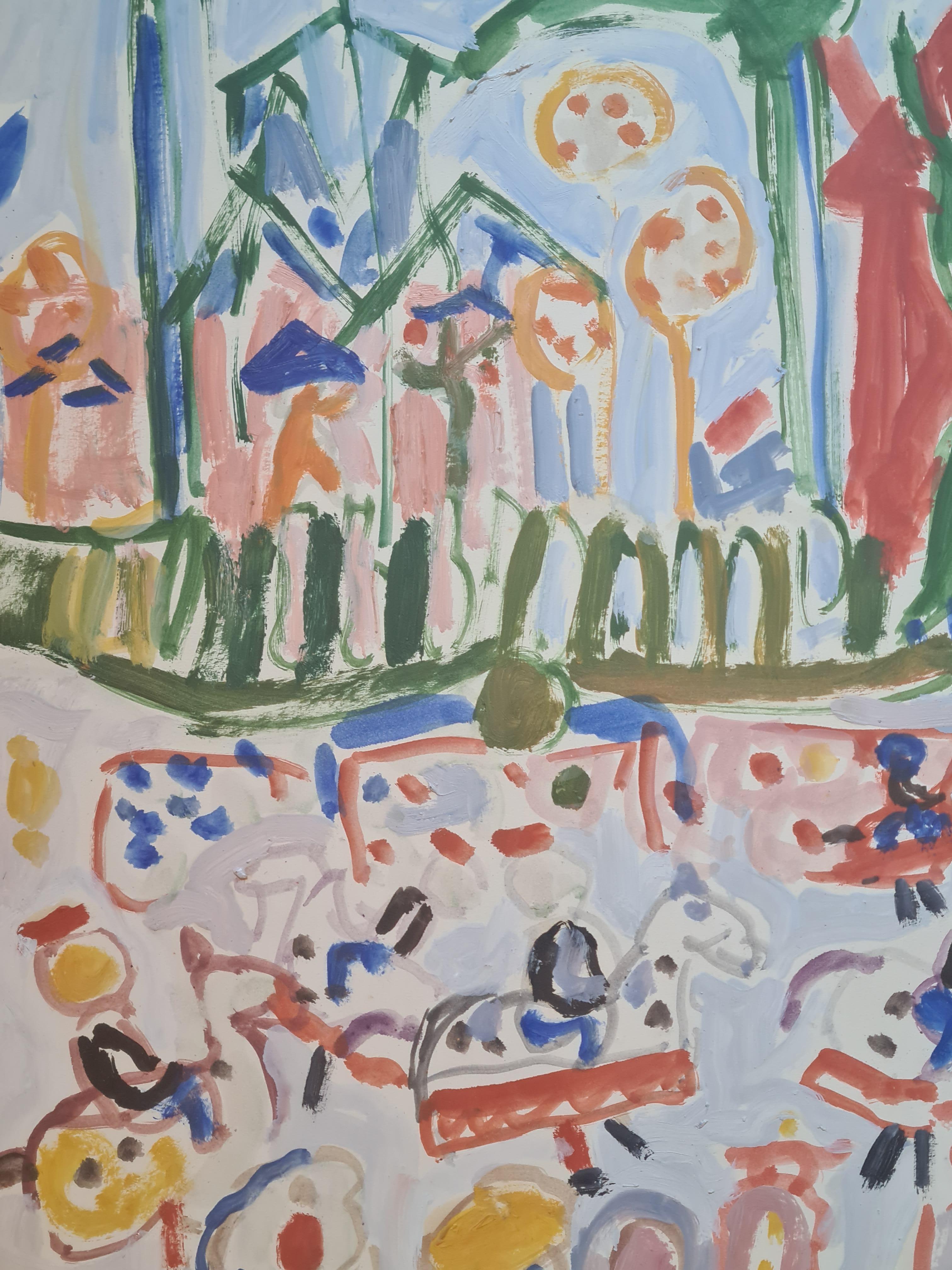 Mid Century Expressionist Work on Paper, The Carnival, Nice, South of France 1