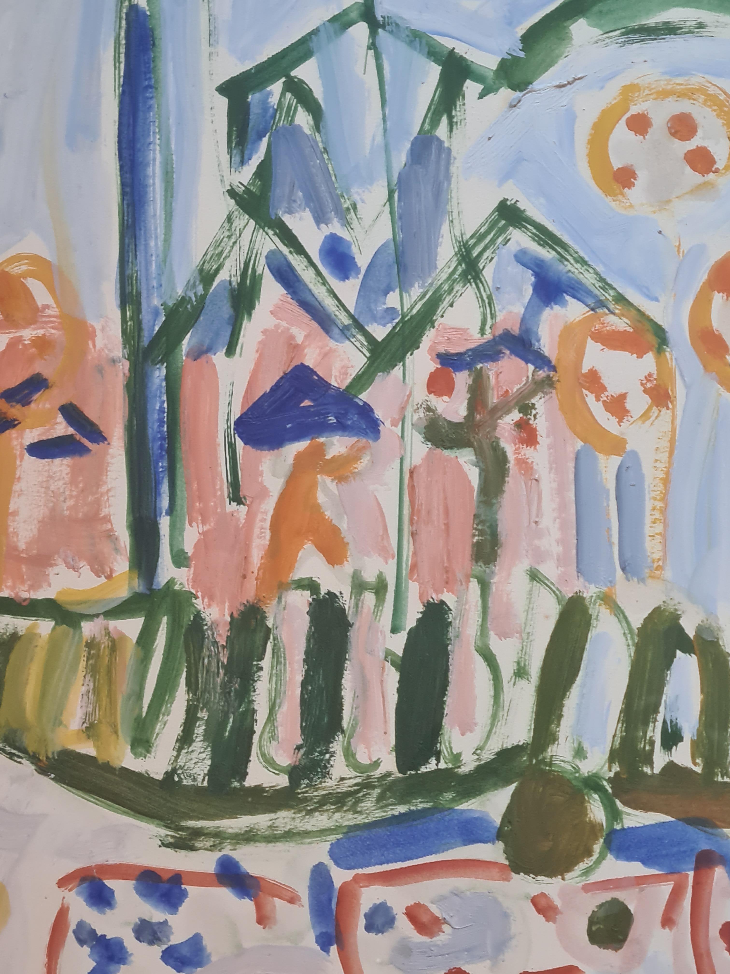 Mid Century Expressionist Work on Paper, The Carnival, Nice, South of France 2