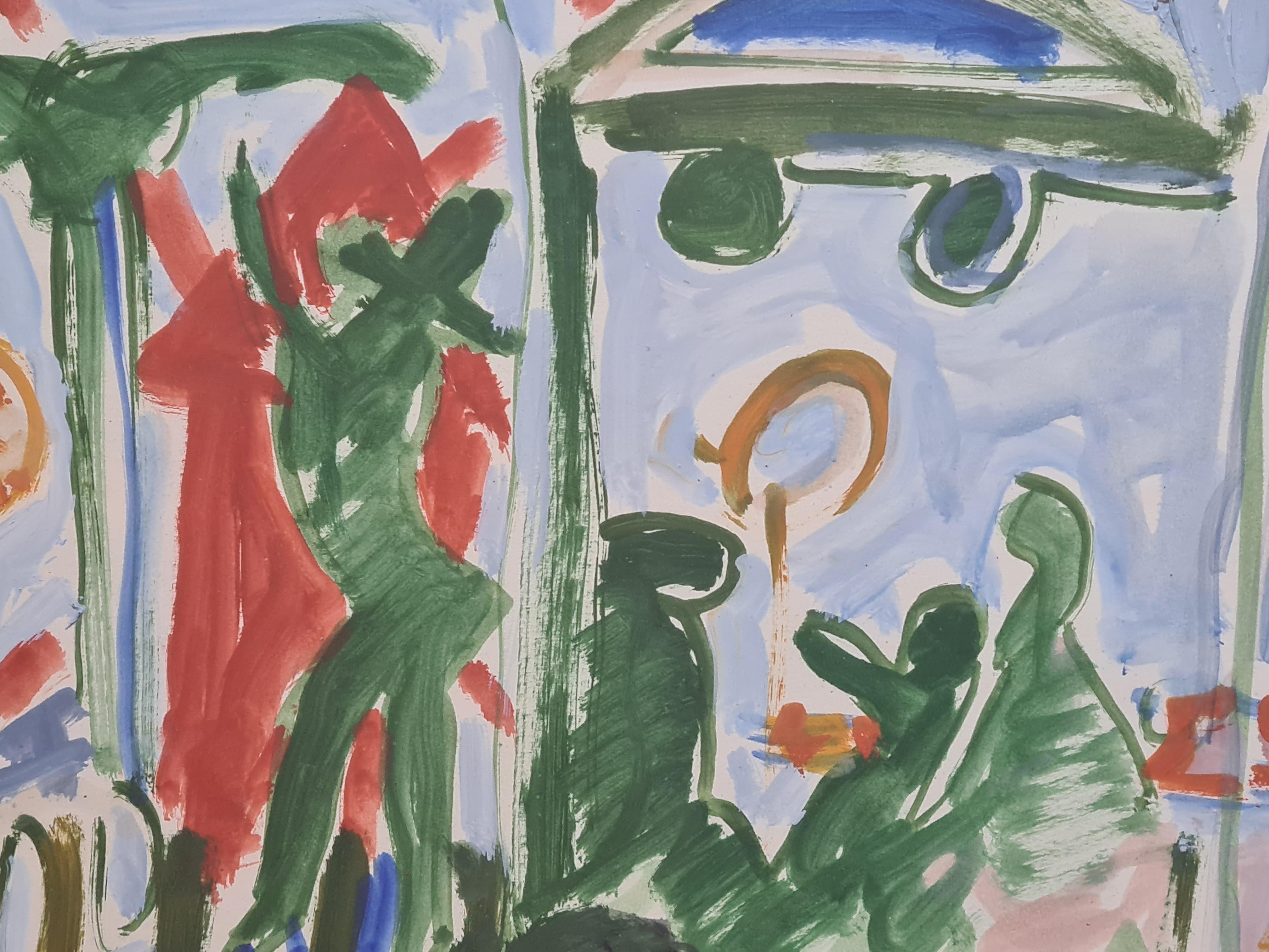 Mid Century Expressionist Work on Paper, The Carnival, Nice, South of France 3