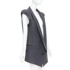 ARMAND BASI ONE wool padded shoulder sleeveless plunge collar vest coat FR36 S