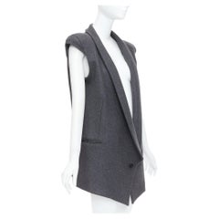 ARMAND BASI ONE wool padded shoulder sleeveless plunge collar vest coat FR36 S
