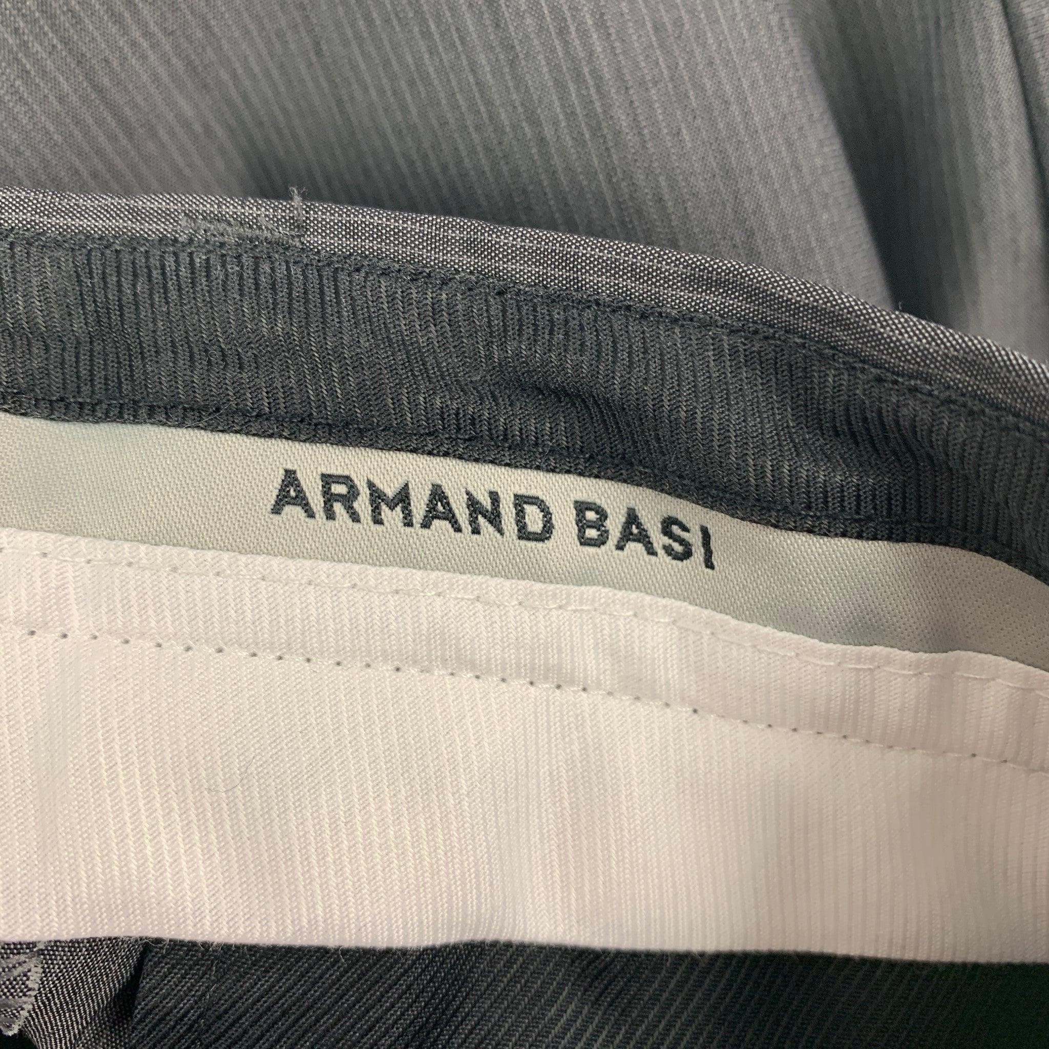 Men's ARMAND BASI Size 32 Grey Stripe Wool Blend Flat Front Dress Pants