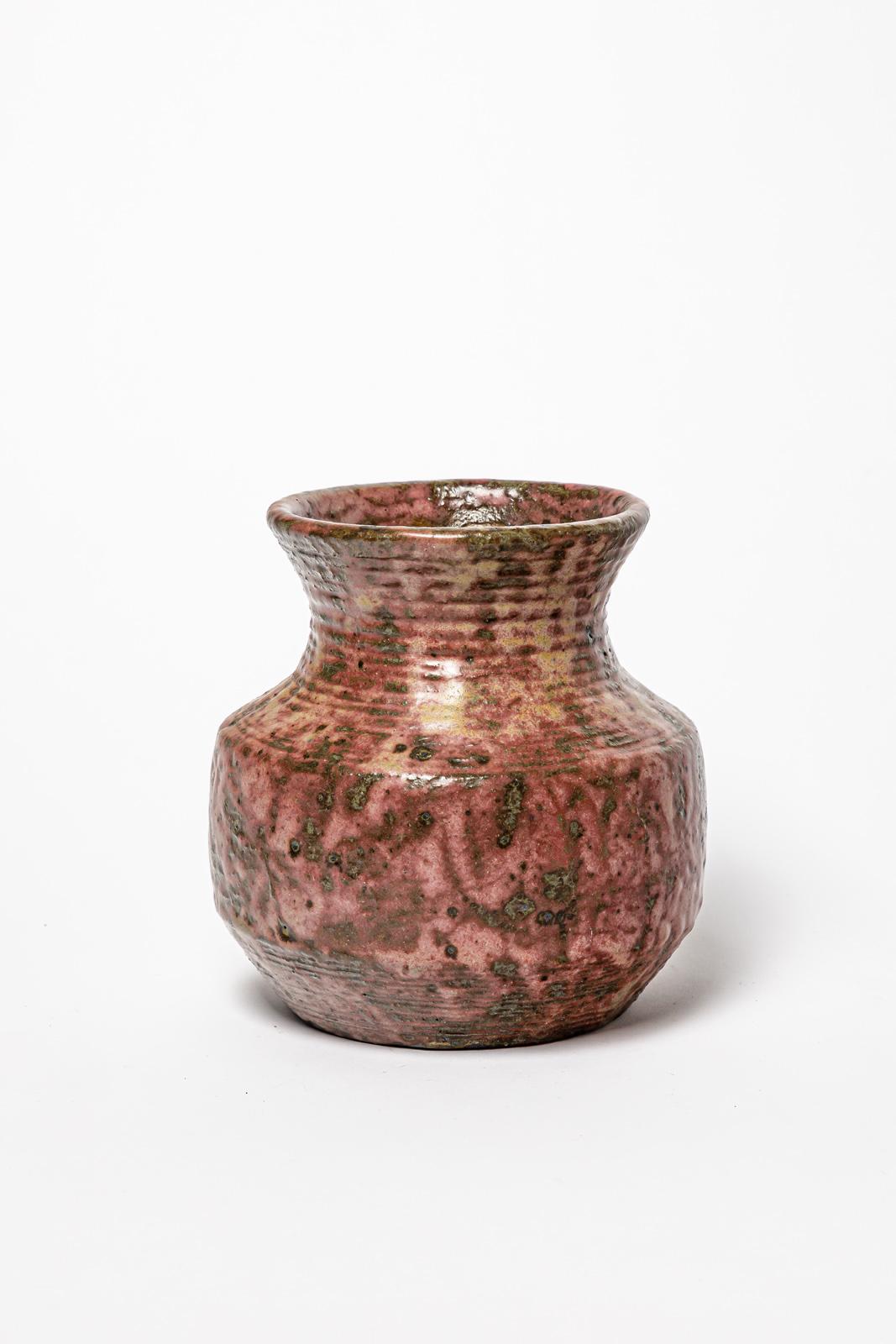 Mid-Century Modern Armand Bedu 1930 art deco red stonware ceramic vase La Borne unique piece For Sale