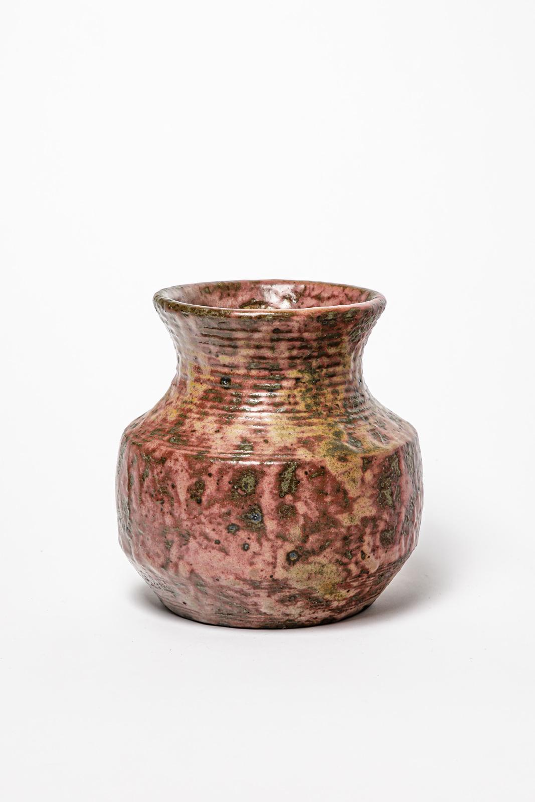 French Armand Bedu 1930 art deco red stonware ceramic vase La Borne unique piece For Sale