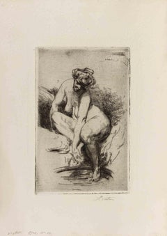 Nude - Etching by Armand Berton - Late 19th Century
