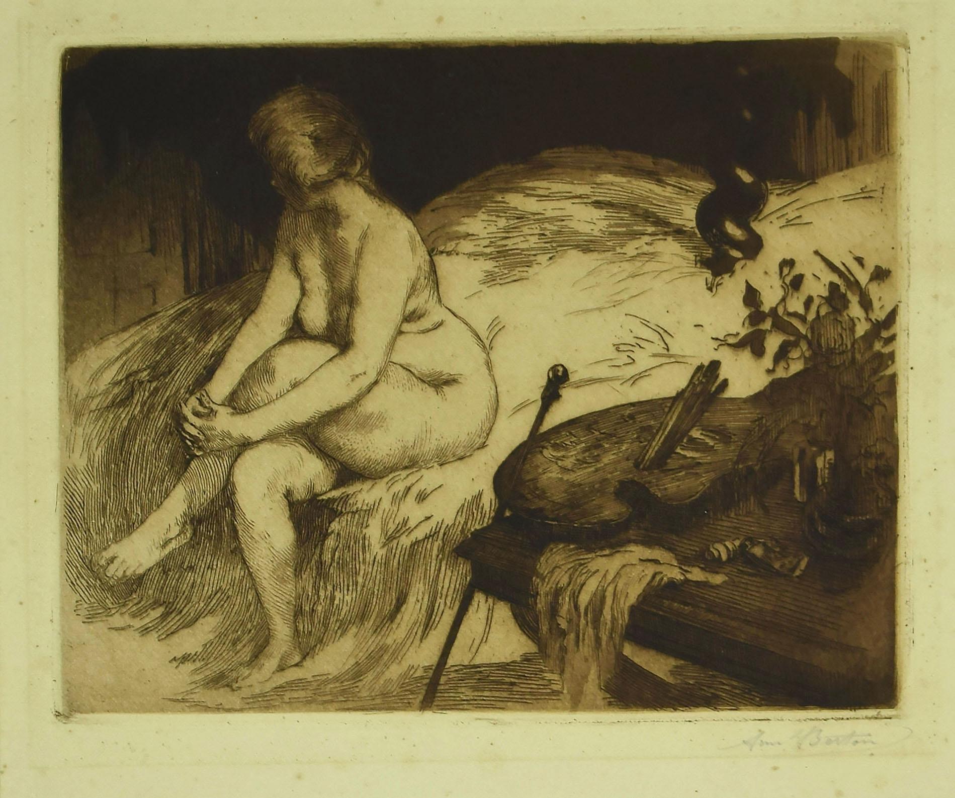 Armand Berton Nude Print - Nude - Etching - 19th Century