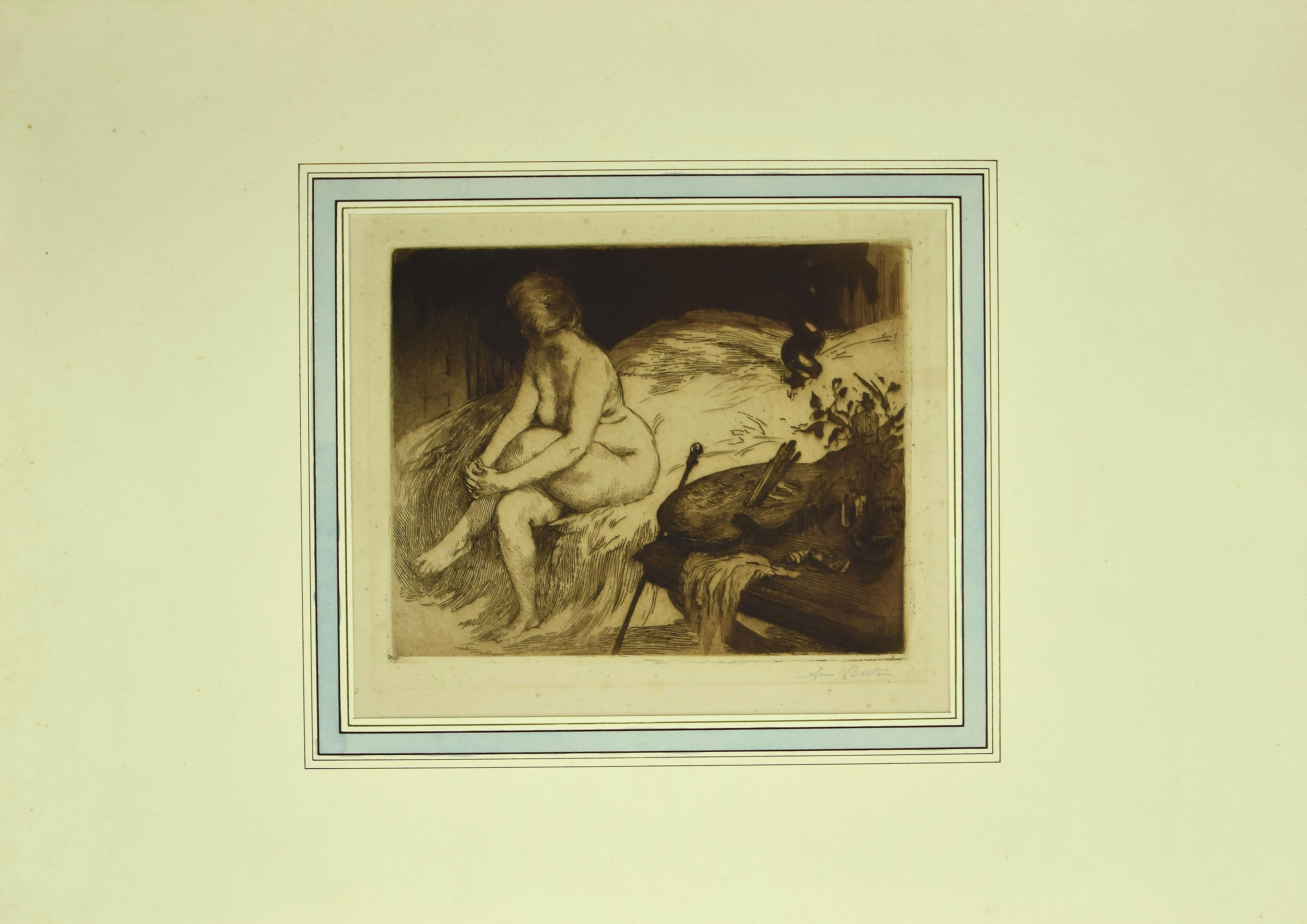 Nude - Etching - 19th Century - Print by Armand Berton