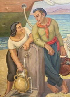 "Portatori d'acqua" di Armand Cacheux - Olio su tela - 132x100 cm