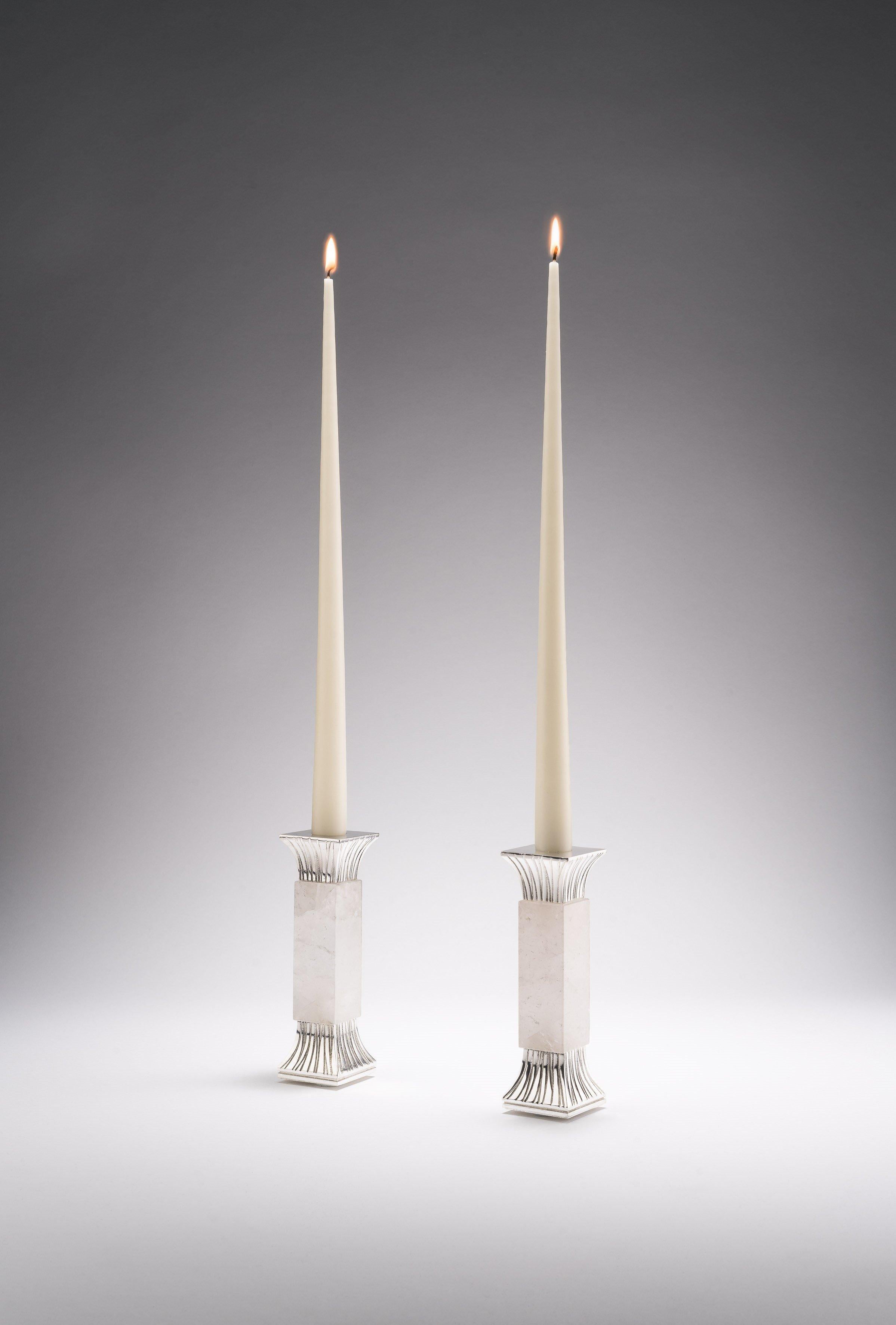 British Armand Candleholder, Rock Crystal, Patinated Bronze or Nickel-Plated Bronze