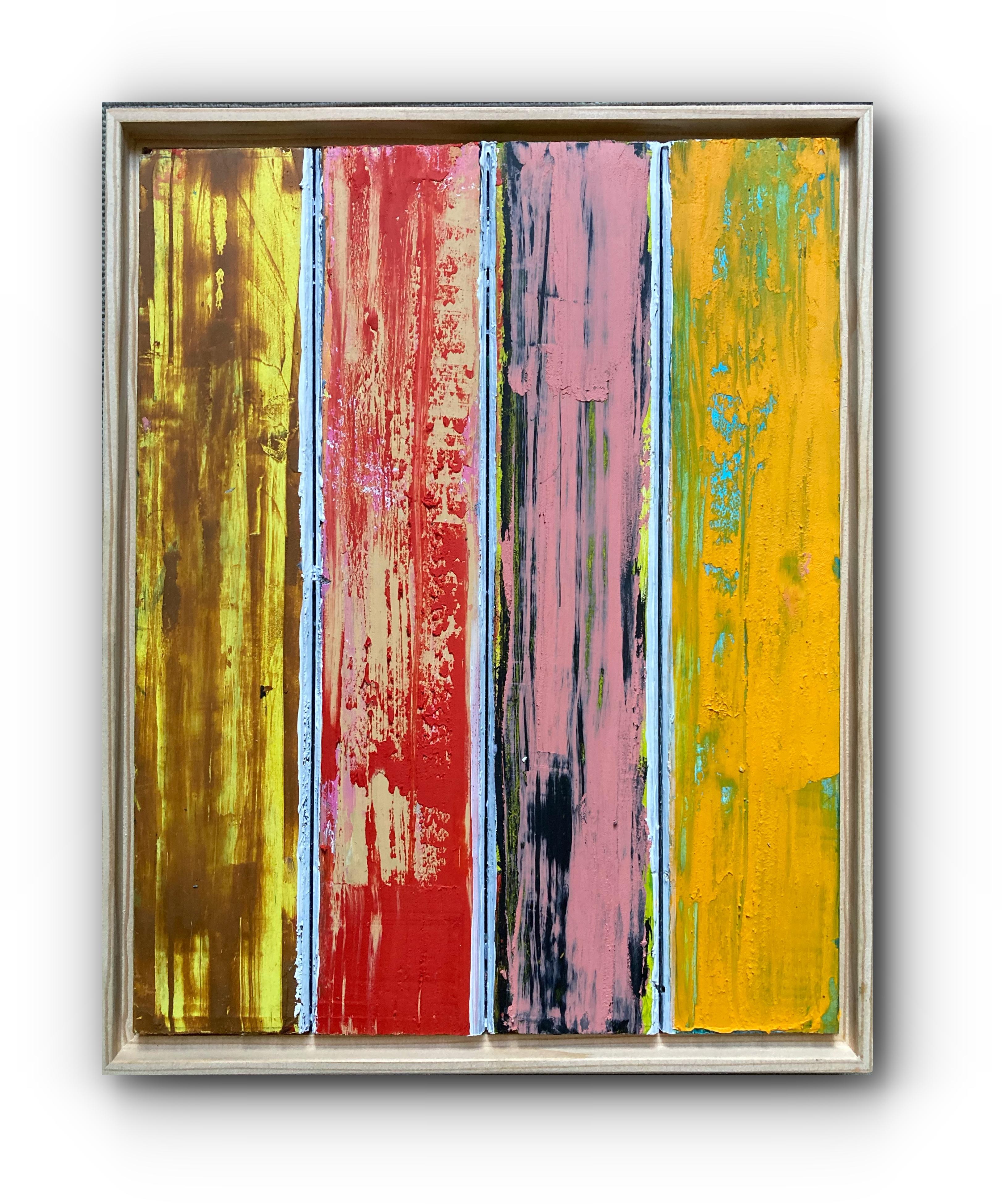 Carmen (Quadryptich Wood Panel Framed Contemporary Abstract Painting) 