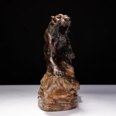 Sculpture de tigre en céramique Art Déco signée Armand Fagotto