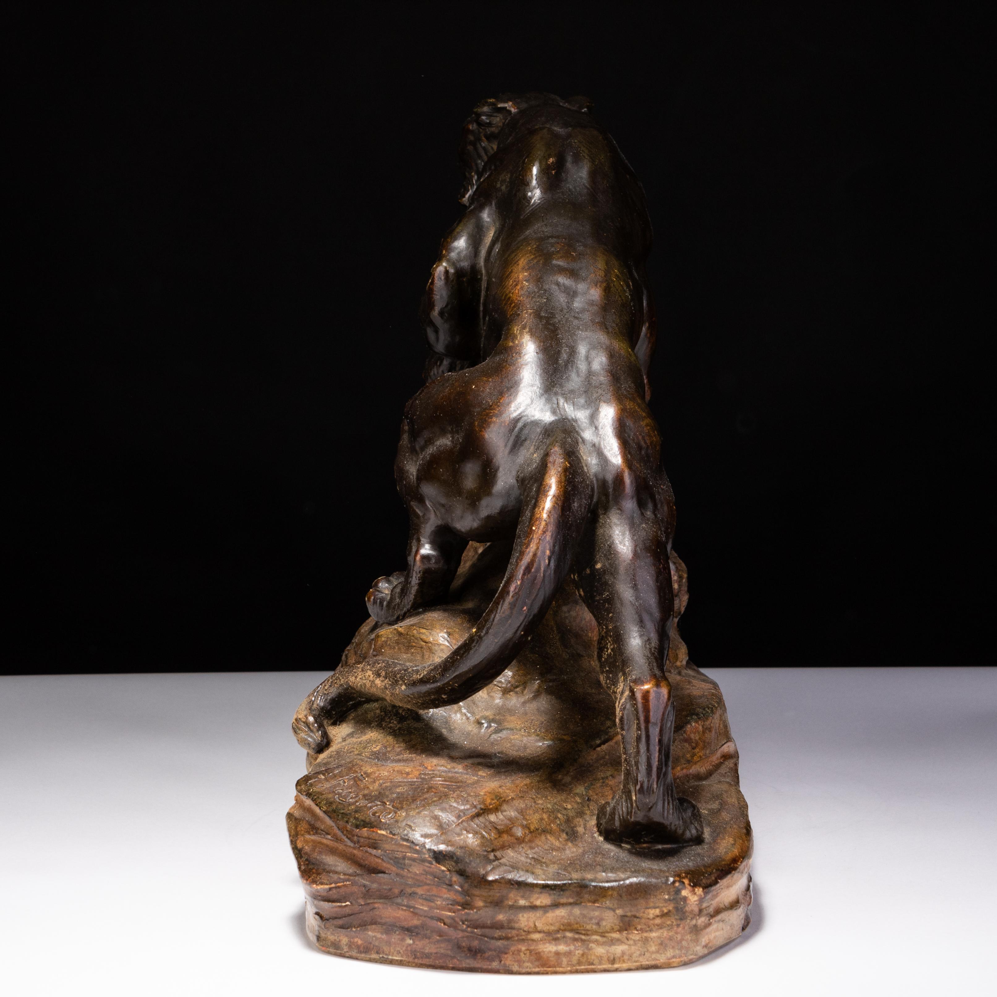 Armand Fagotto French Art Deco Signed Ceramic Tiger Sculpture In Good Condition In Nottingham, GB