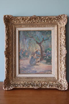 Portrait original français d'une femme dans un paysage de jardin
