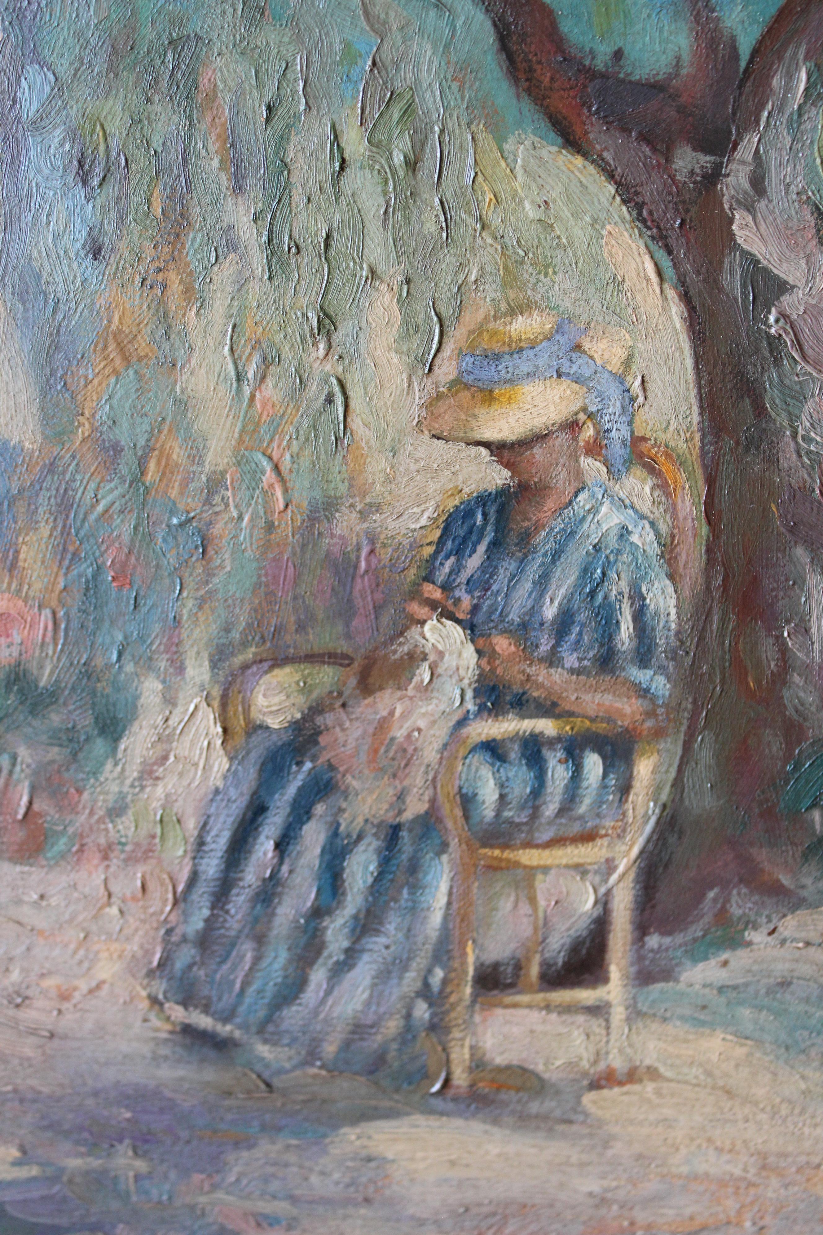Portrait original français d'une femme dans un paysage de jardin - Marron Portrait Painting par Armand Fouquet