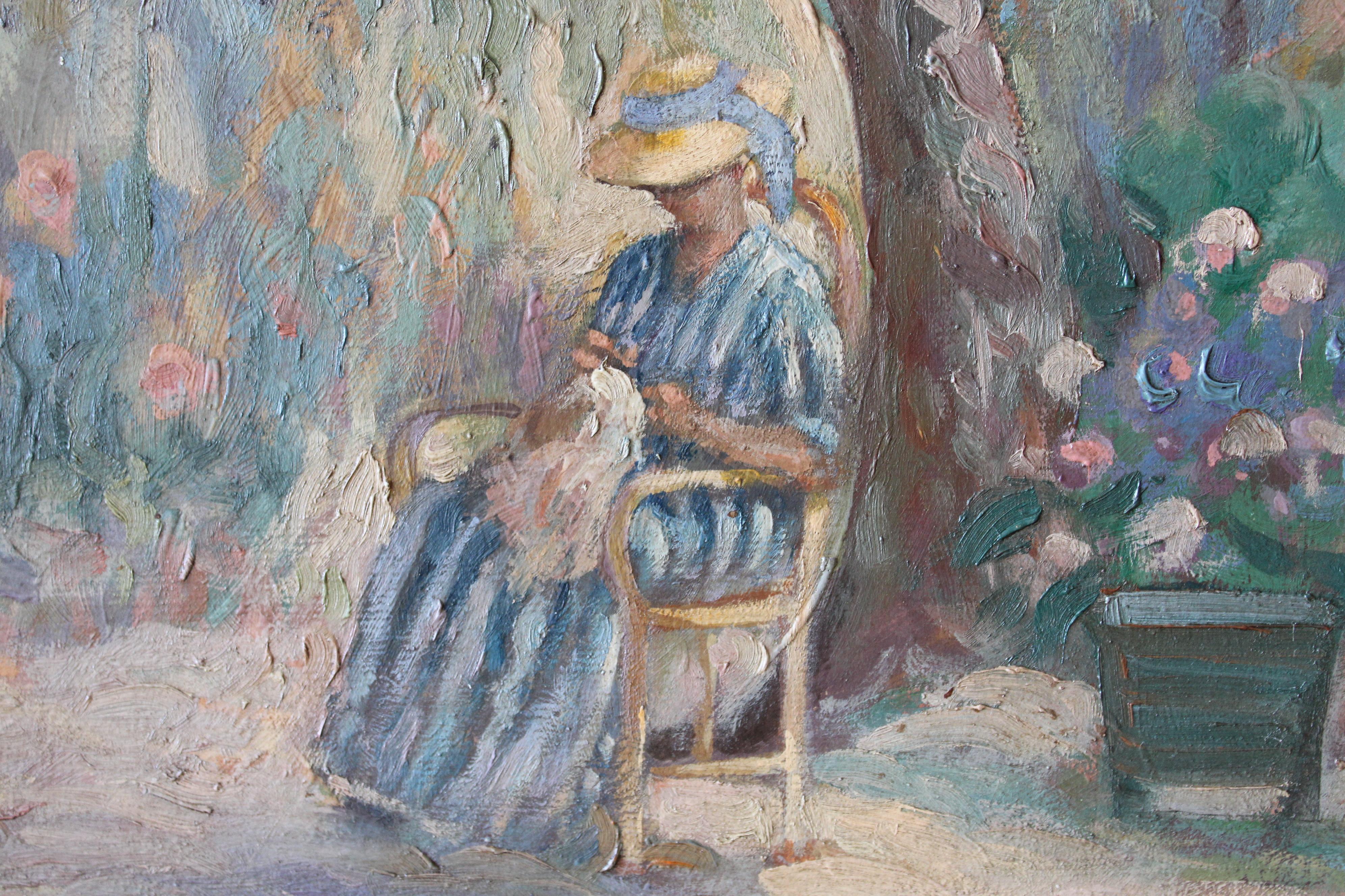 Portrait original français d'une femme dans un paysage de jardin en vente 1