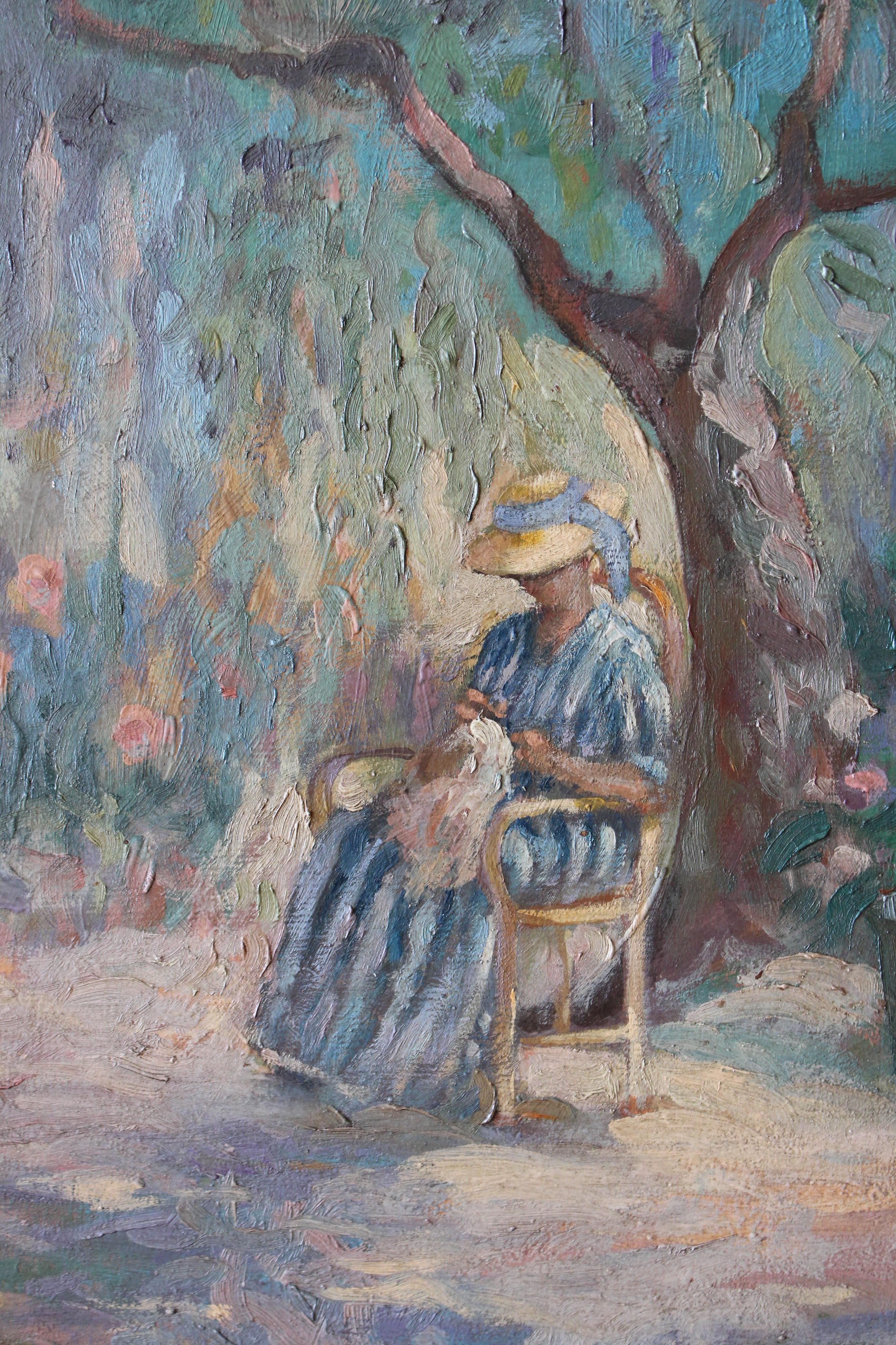 Portrait original français d'une femme dans un paysage de jardin en vente 2