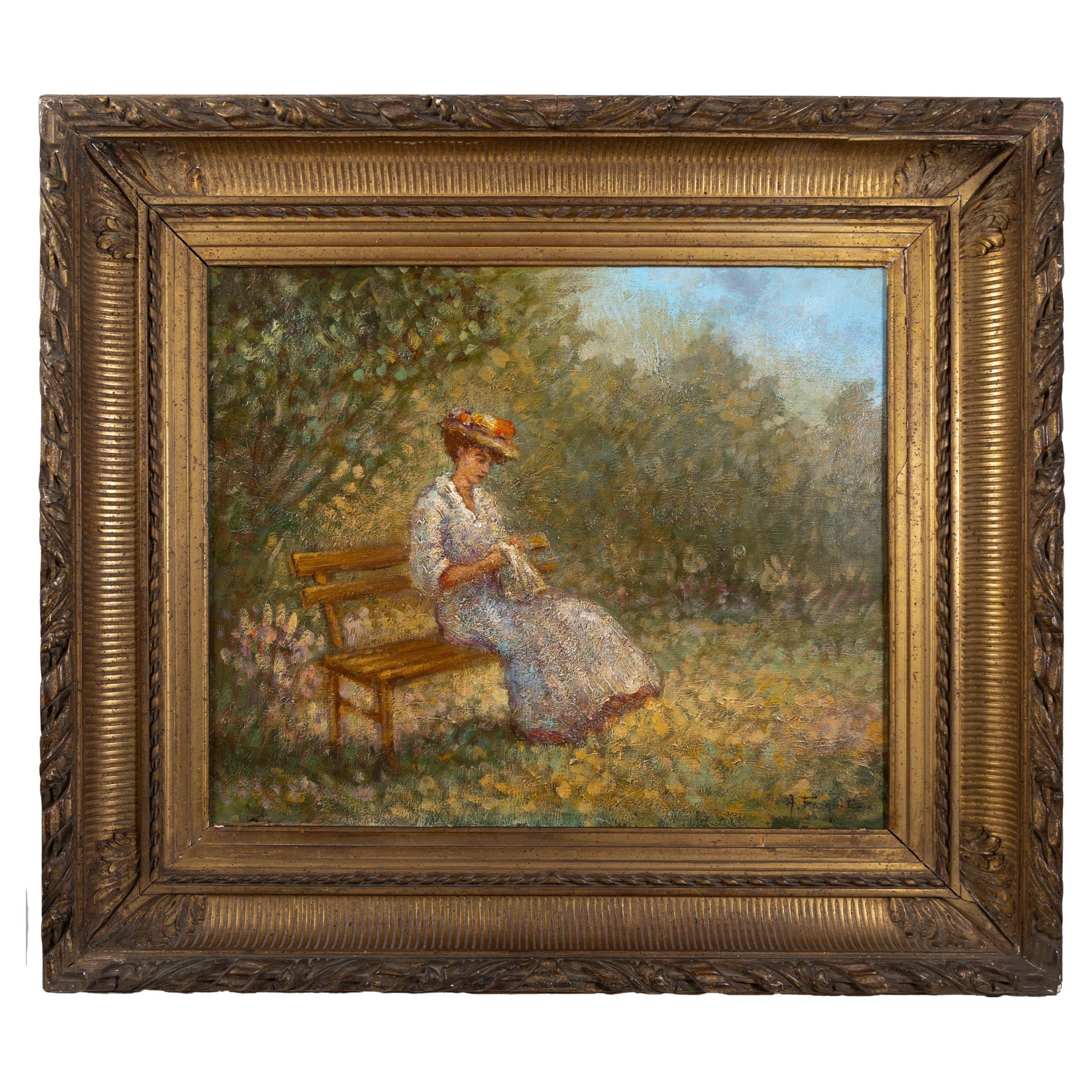 Armand Fouquet — La Couture au Jardin (Sewing in the Garden) Impressionist