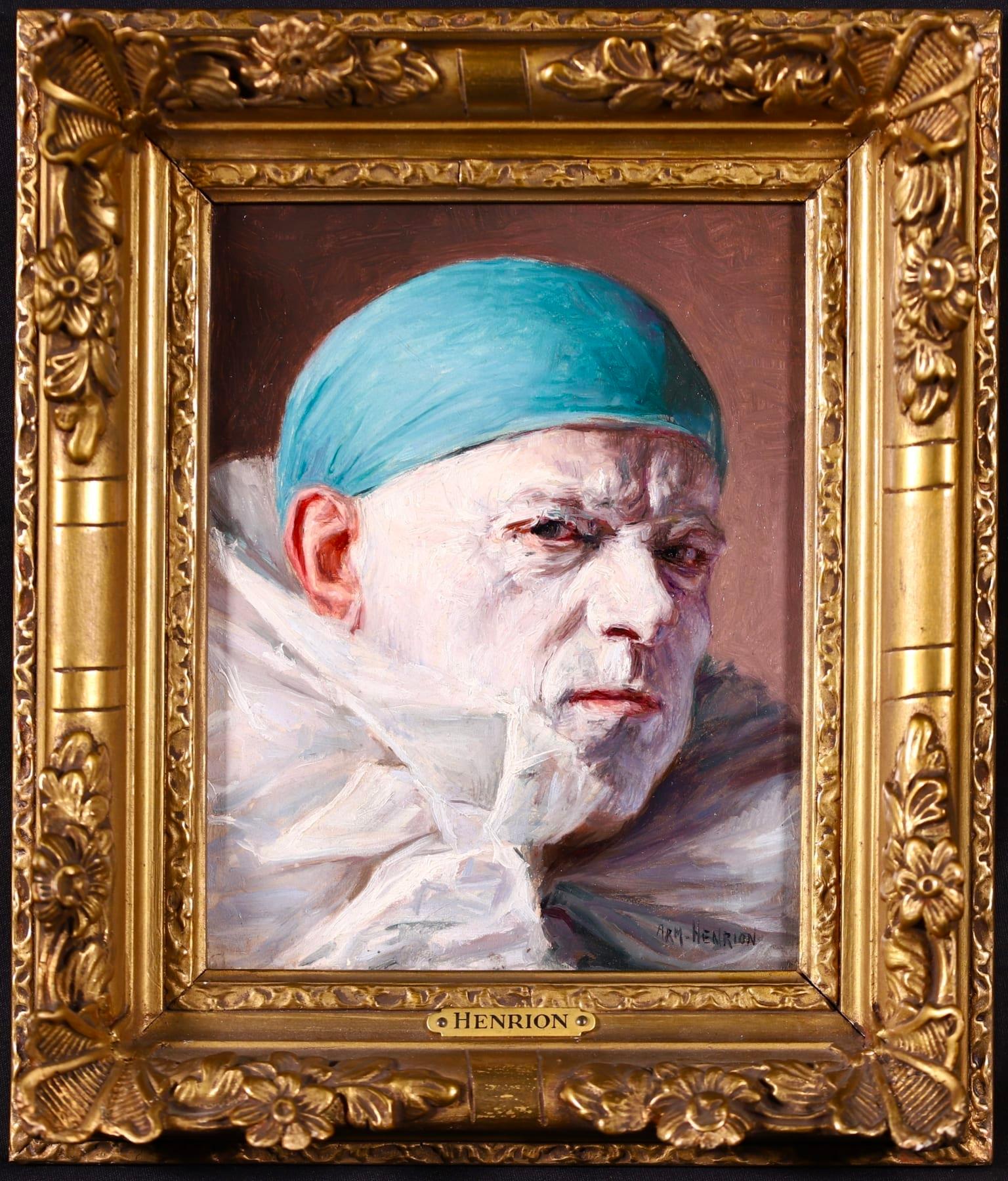 Grumpy Pierrot - Impressionist Oil, Portrait of Clown by Armand Francois Henrion - Painting by Armand (François Joseph) Henrion