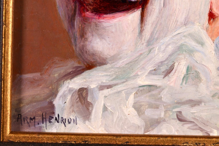 Joyeux Pierrot - Impressionist Oil, Portrait by Armand Francois Henrion For Sale 3