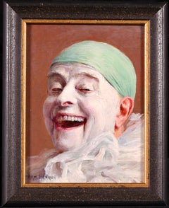 Antique Joyeux Pierrot - Impressionist Oil, Portrait by Armand Francois Henrion