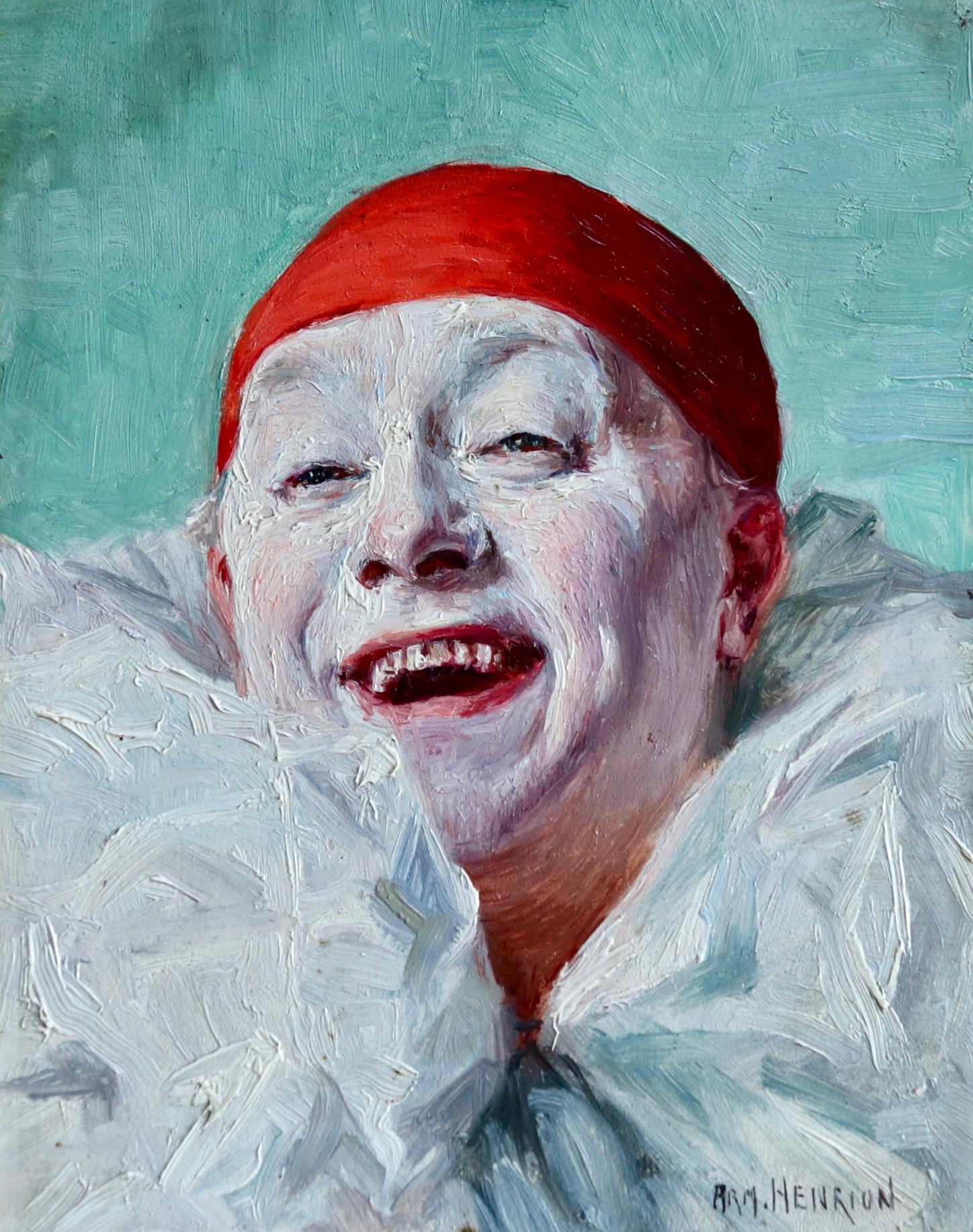 Armand (François Joseph) Henrion Figurative Painting - Pierrot - 19th Century Oil, Portrait of a Clown by Armand Francois Henrion