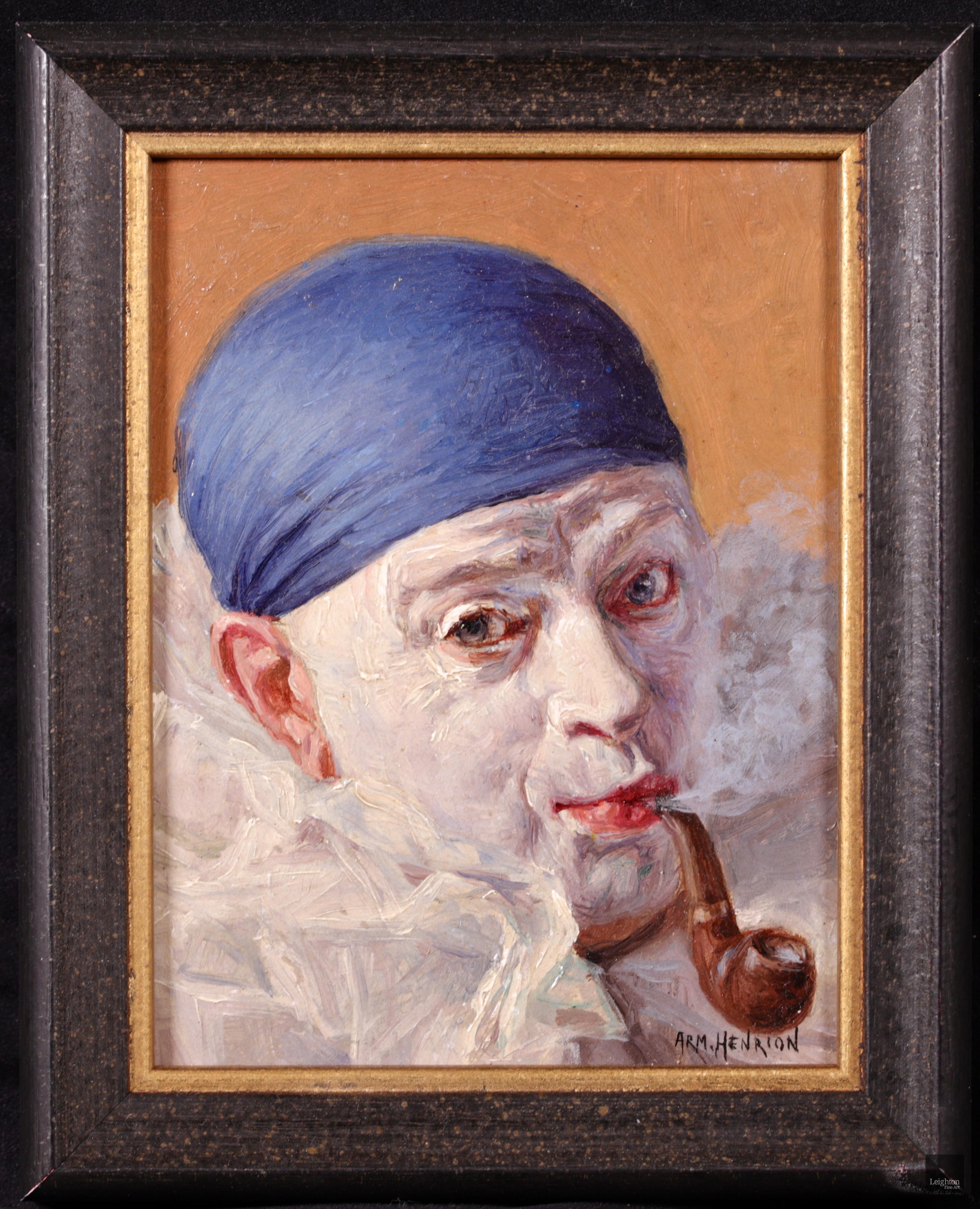 Pierrot au bonnet bleu - Impressionist Oil, Portrait by Armand Francois Henrion - Painting by Armand (François Joseph) Henrion
