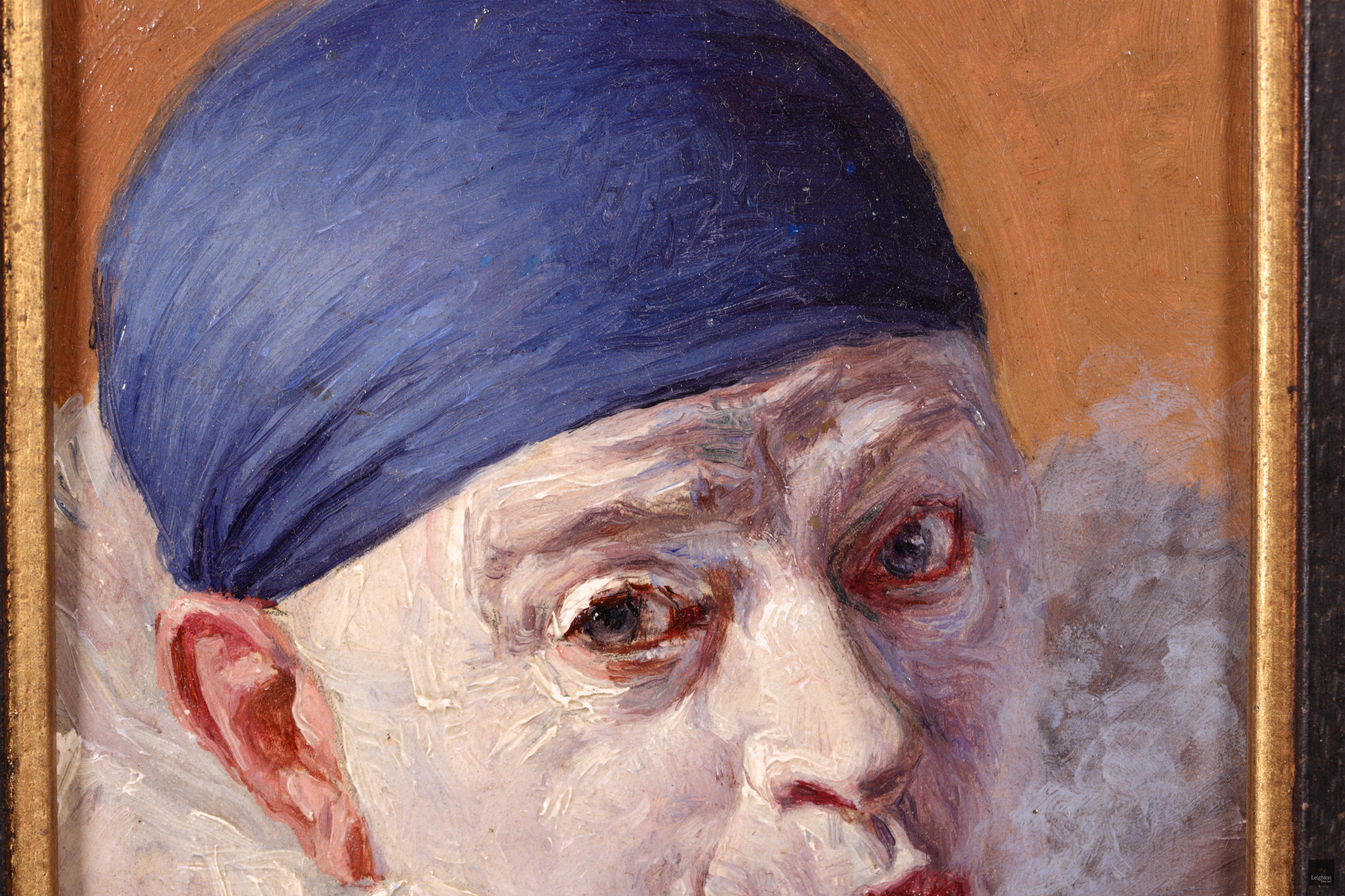 Pierrot au bonnet bleu - Impressionist Oil, Portrait by Armand Francois Henrion 1