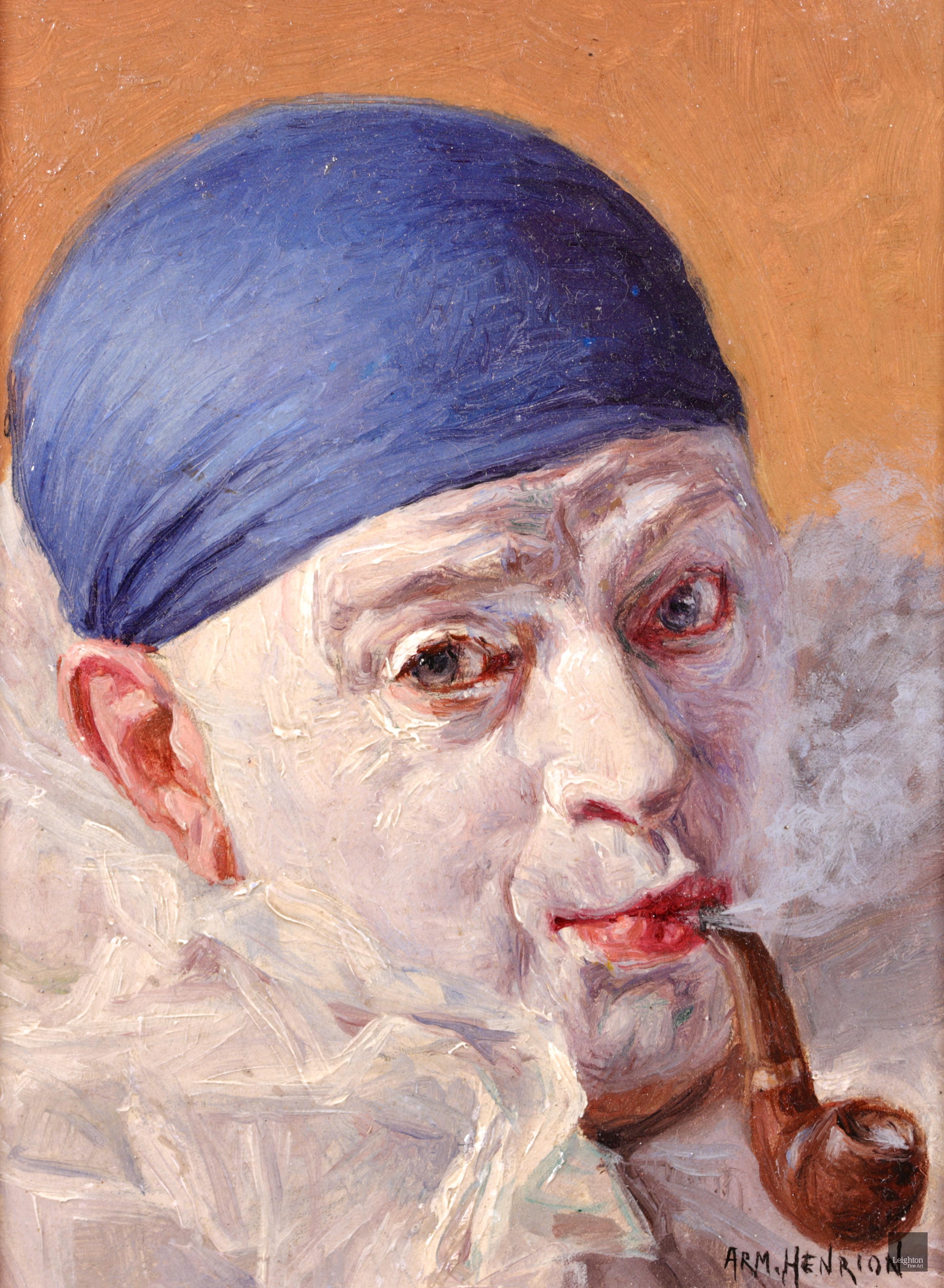 Armand (François Joseph) Henrion Portrait Painting - Pierrot au bonnet bleu - Impressionist Oil, Portrait by Armand Francois Henrion