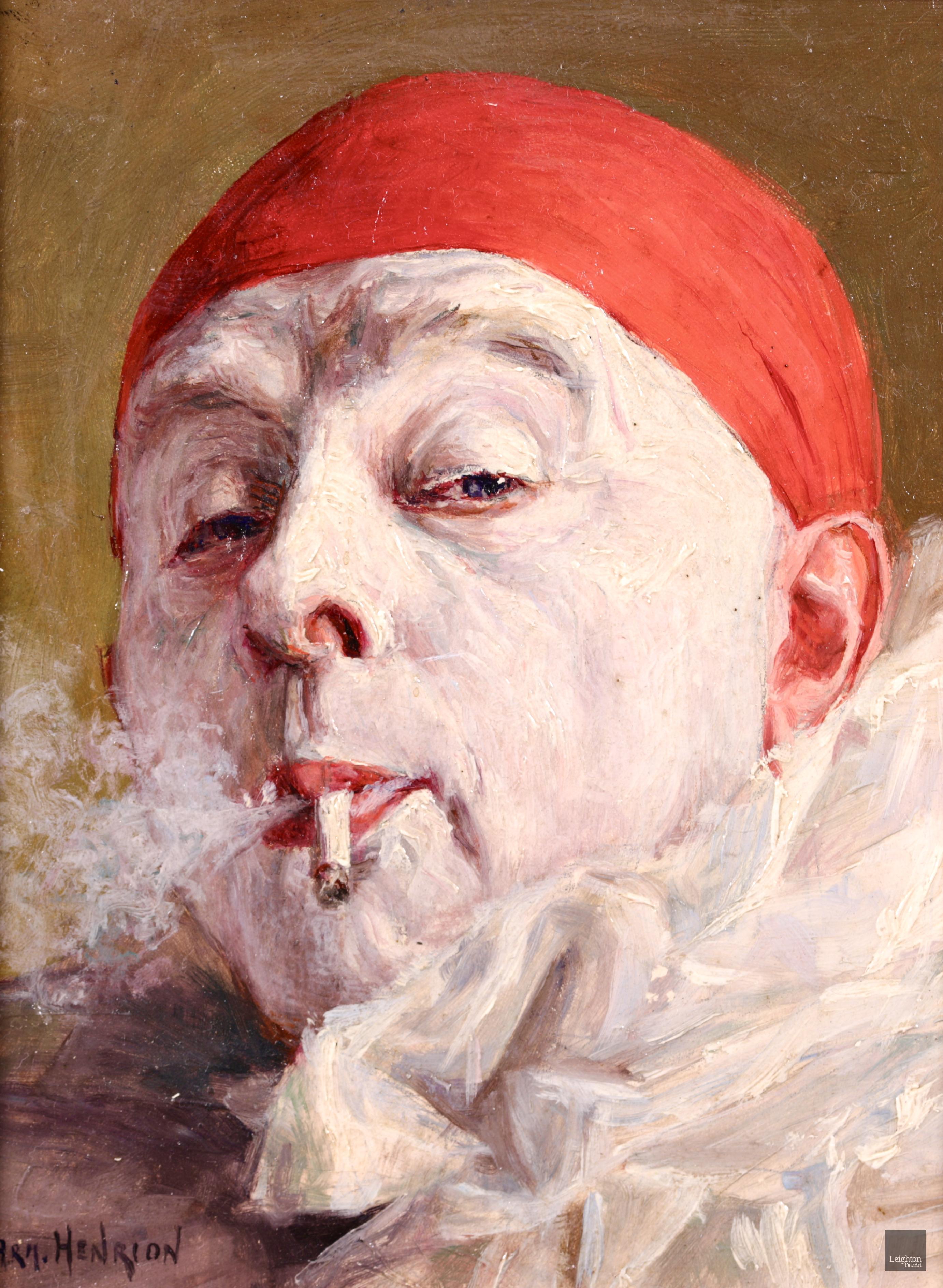 Armand (François Joseph) Henrion Figurative Painting - Pierrot au bonnet rouge - Impressionist Oil, Portrait by Armand Francois Henrion