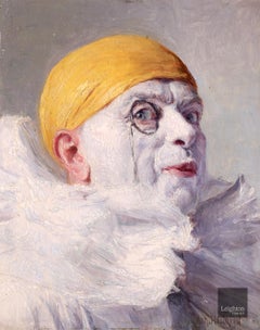 Pierrot et Monocole - Impressionist Oil, Portrait by Armand Francois Henrion