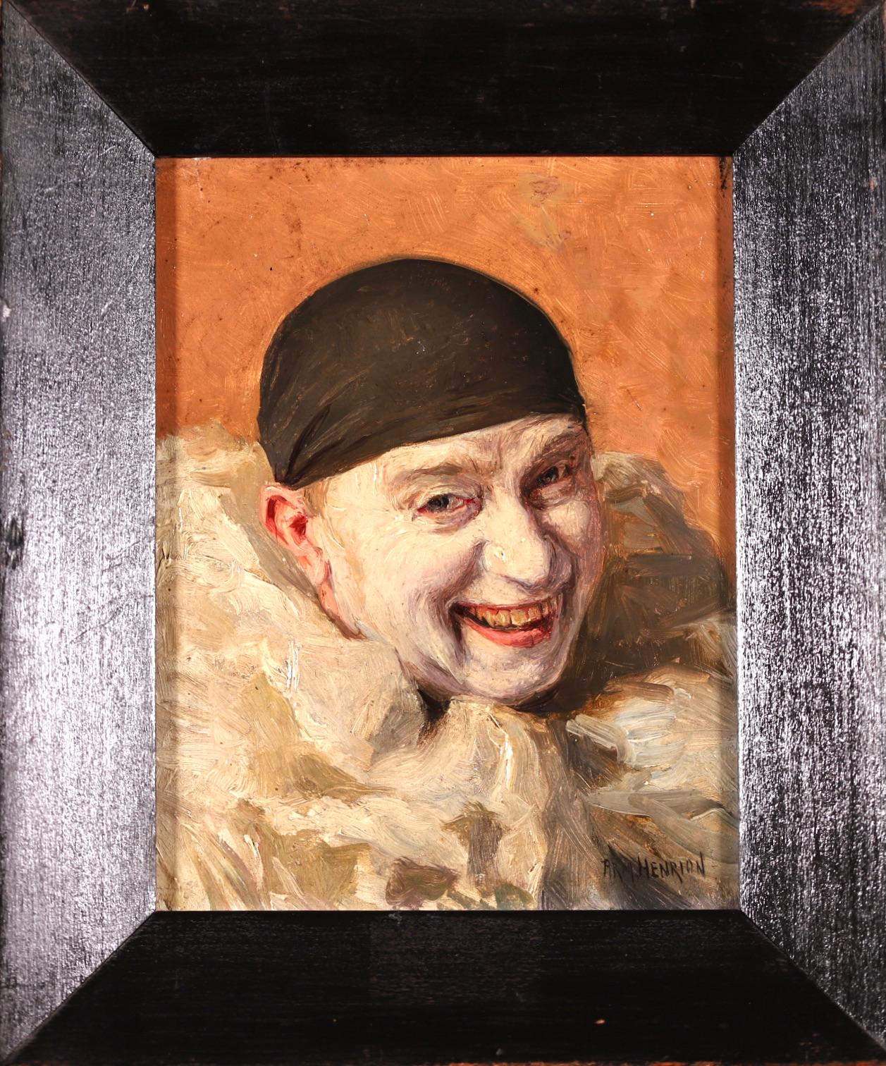 Pierrot aux bonnet noir - French Impressionist Oil, Portrait by Armand Henrion - Painting by Armand (François Joseph) Henrion
