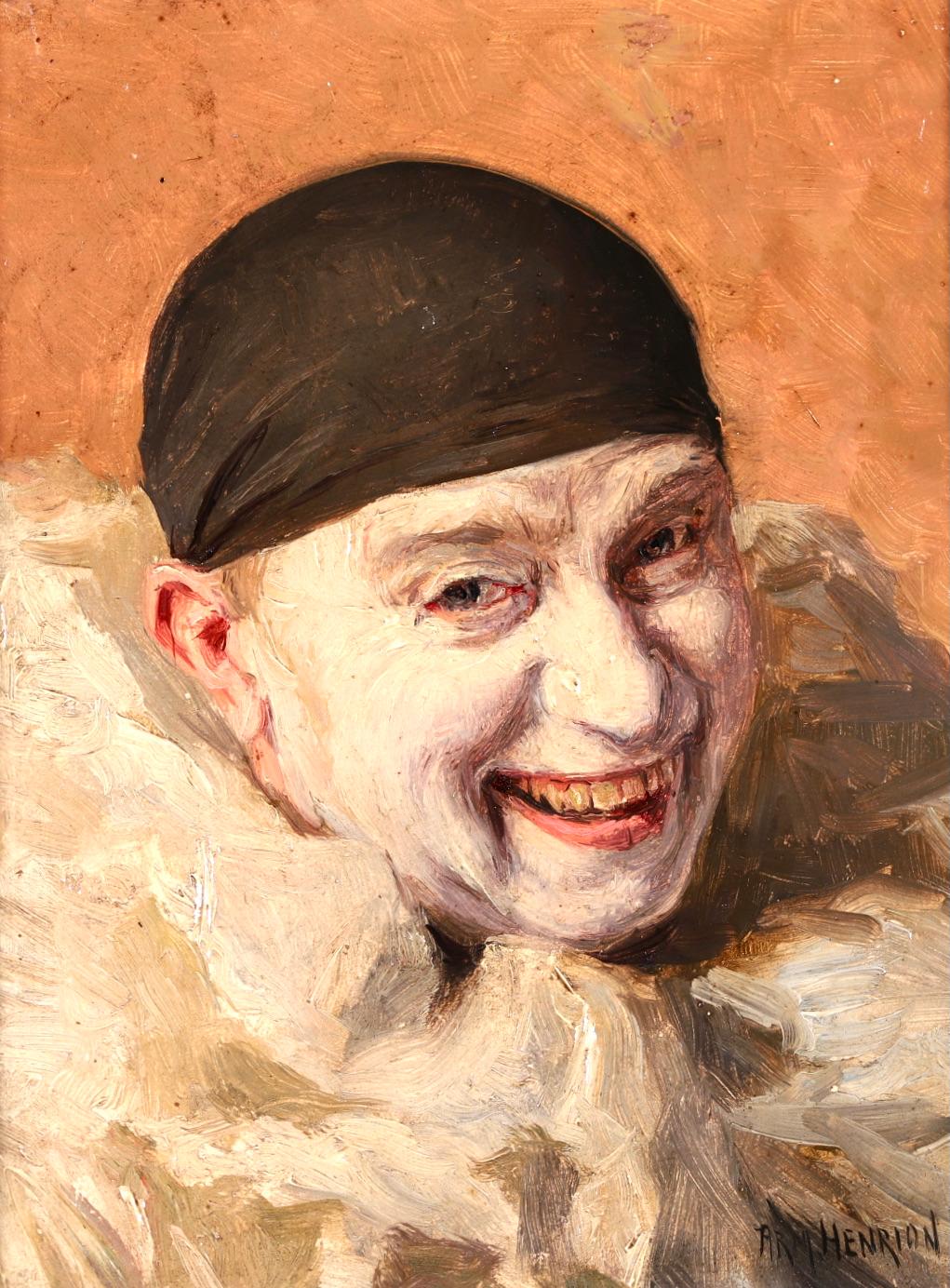 Pierrot aux bonnet noir - French Impressionist Oil, Portrait by Armand Henrion