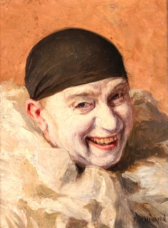 Pierrot - French Impressionist Oil, Portrait of Clown by Armand Francois Henrion