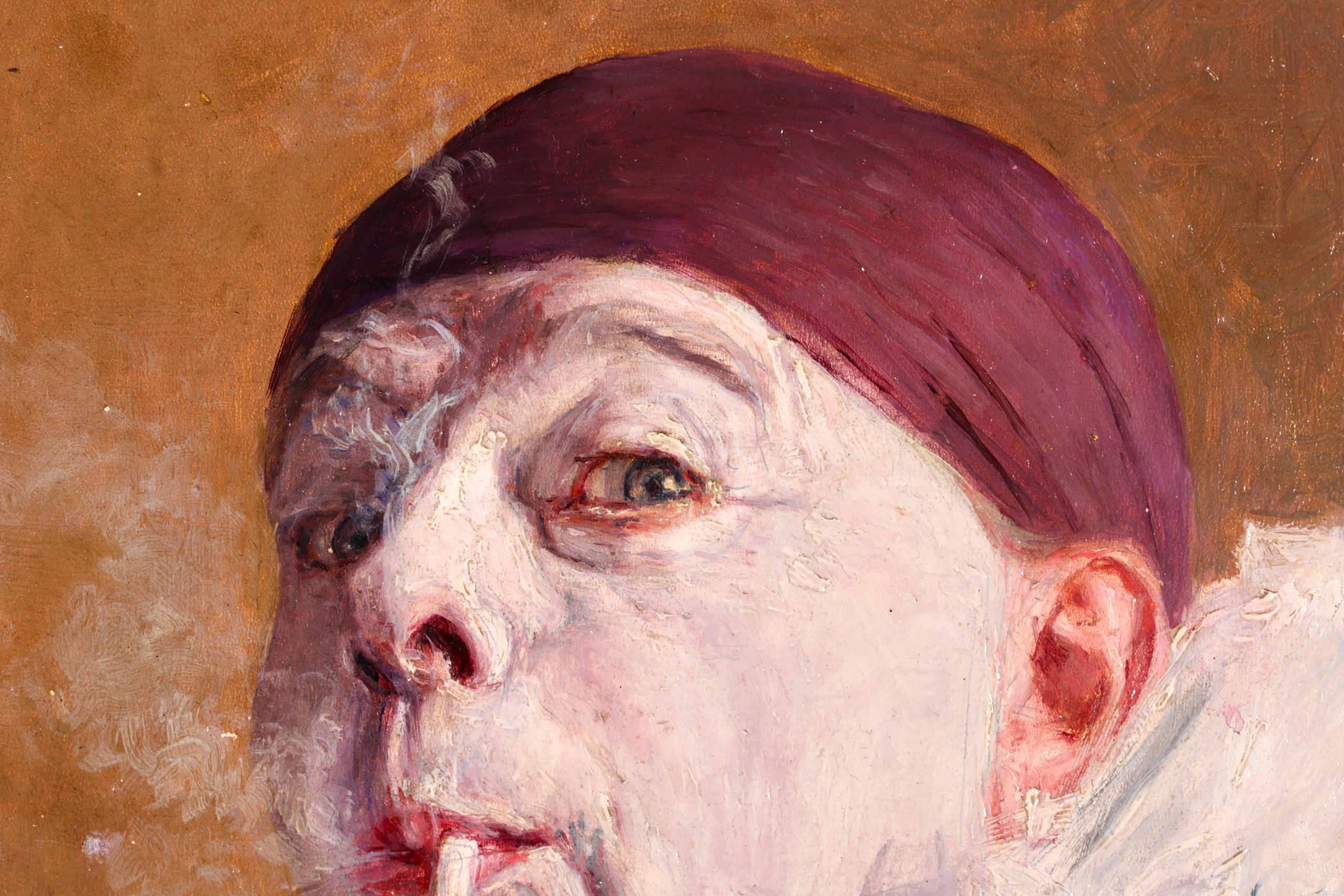 Pierrot Fumant - Impressionist Oil, Portrait by Armand Francois Henrion - Painting by Armand (François Joseph) Henrion