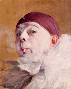 Pierrot Fumant - Impressionist Oil, Portrait by Armand Francois Henrion