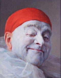 Pierrot - Impressionist Oil, Portrait of a Clown by Armand Francois Henrion