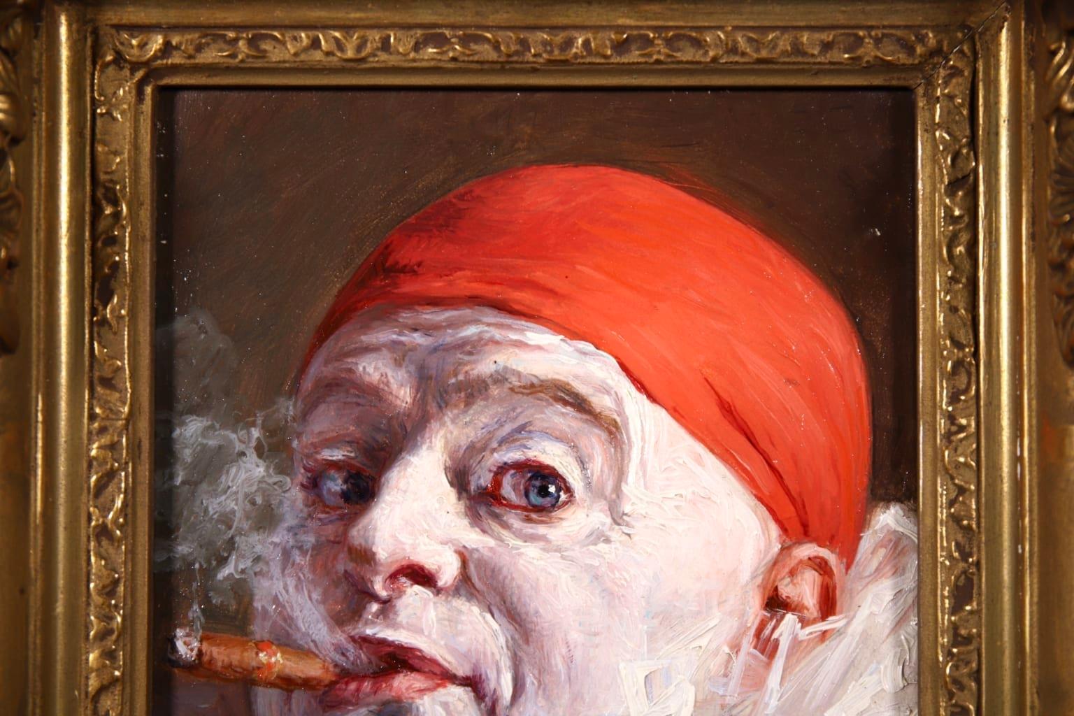 clown smoking cigarette painting