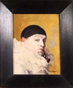 Pierrot fumant - Impressionist Oil, Portrait by Armand Francois Henrion