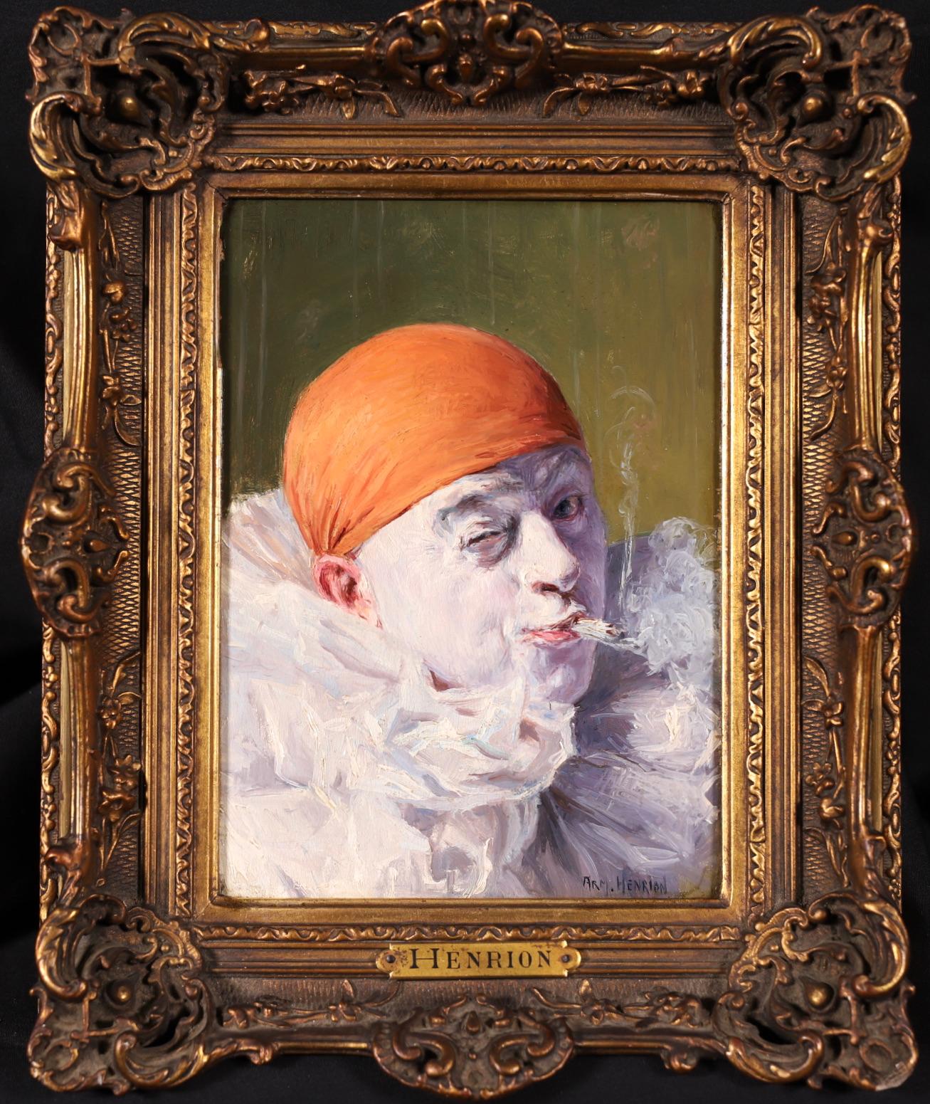 Pierrot smoking - French Impressionist Oil, Portrait by Armand Francois Henrion - Painting by Armand (François Joseph) Henrion