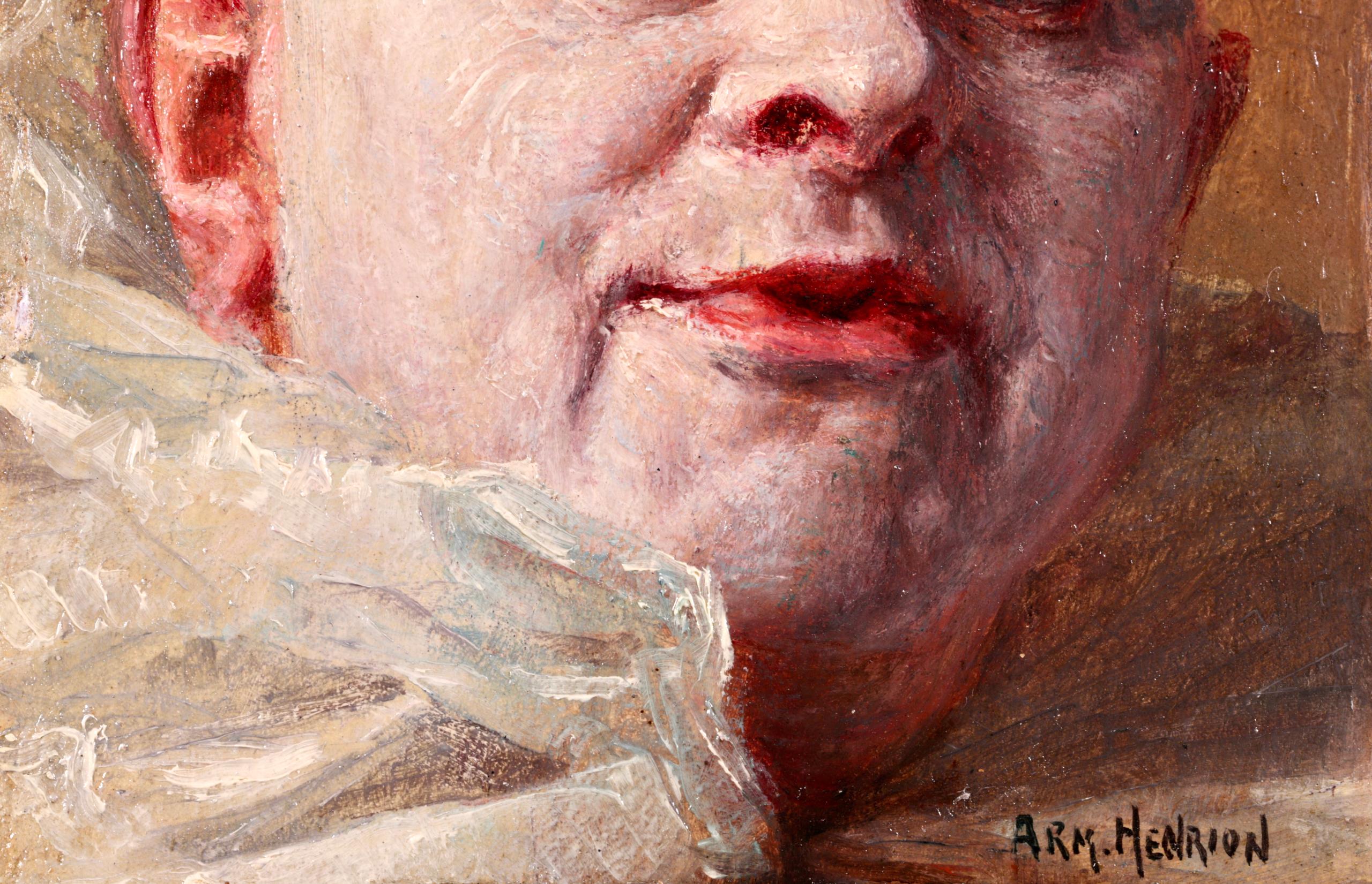 Pierrot Surpris! - Impressionistisches Ölgemälde, Porträt von Armand Francois Henrion (Beige), Figurative Painting, von Armand (François Joseph) Henrion
