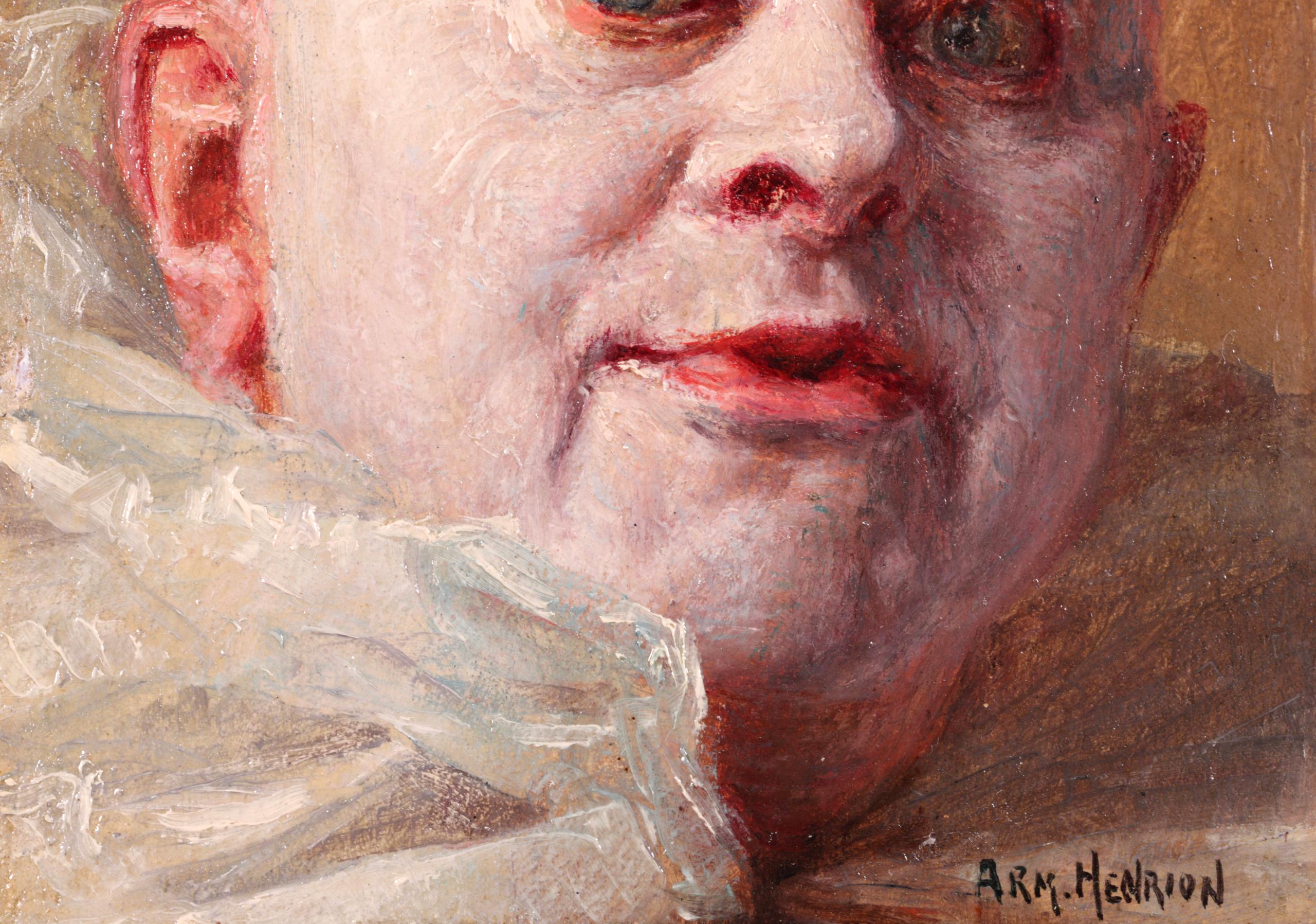 Pierrot Surpris! - Impressionist Oil, Portrait by Armand Francois Henrion For Sale 1